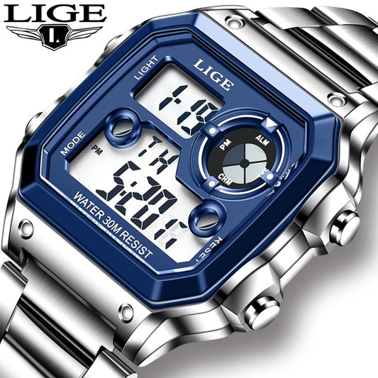 Lige Electronic Watch Unisex Watch Luminous Display Watch Multi-Function Chronograph Alarm Clock eprolo