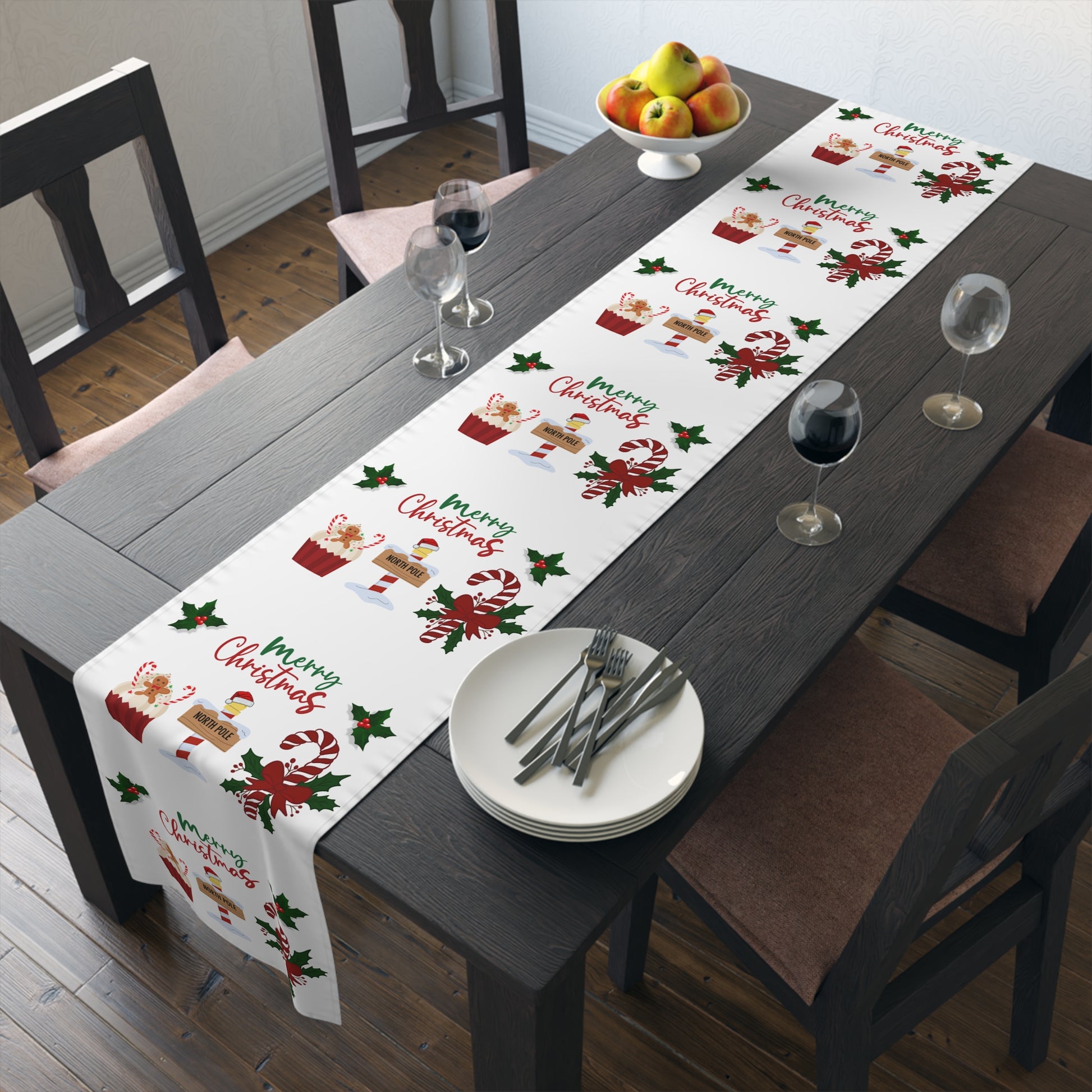 Christmas Table Runner, Holiday Dining Decor, Festive Kitchen Linens, Xmas Home Decoration, Seasonal Table Setting by Printify