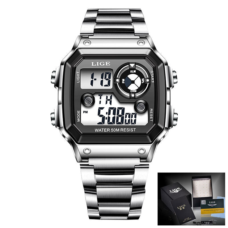 Lige Electronic Watch Unisex Watch Luminous Display Watch Multi-Function Chronograph Alarm Clock eprolo