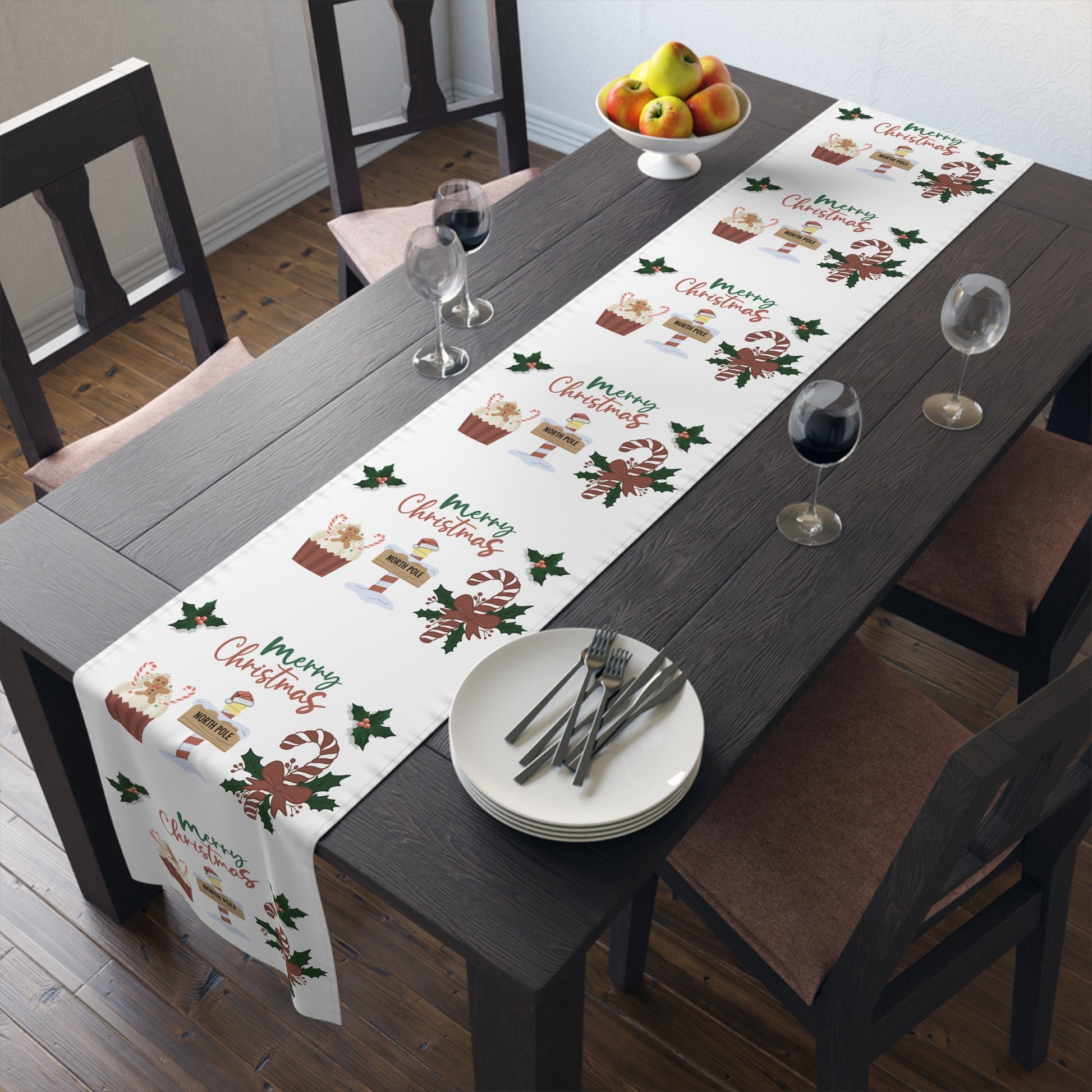 Christmas Table Runner, Holiday Dining Decor, Festive Kitchen Linens, Xmas Home Decoration, Seasonal Table Setting by Printify