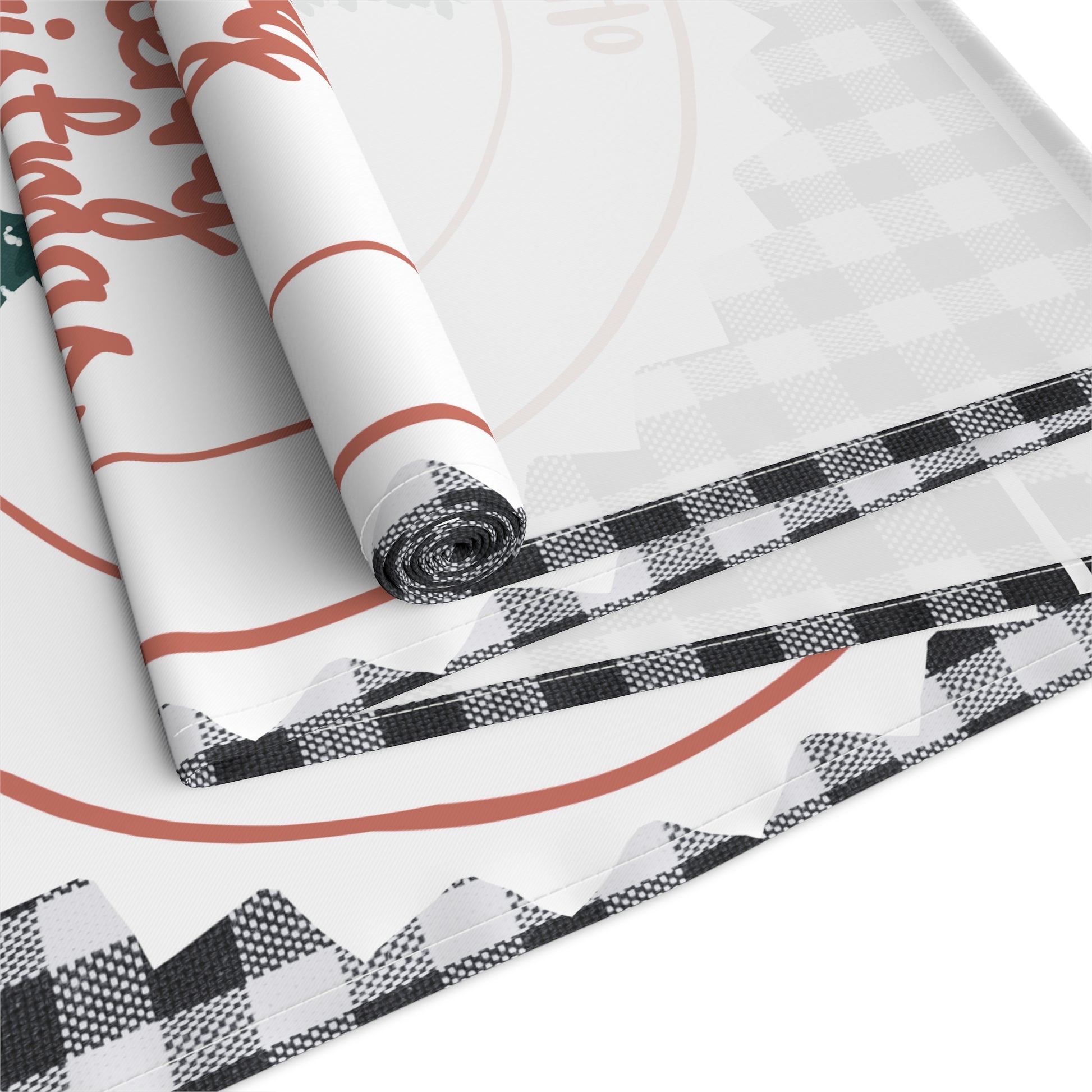 Christmas Table Runner, Festive Holiday Decor, Cotton Poly Blend, Red and White Christmas Decoration, Dining Table Linens, Xmas Kitchen by Printify