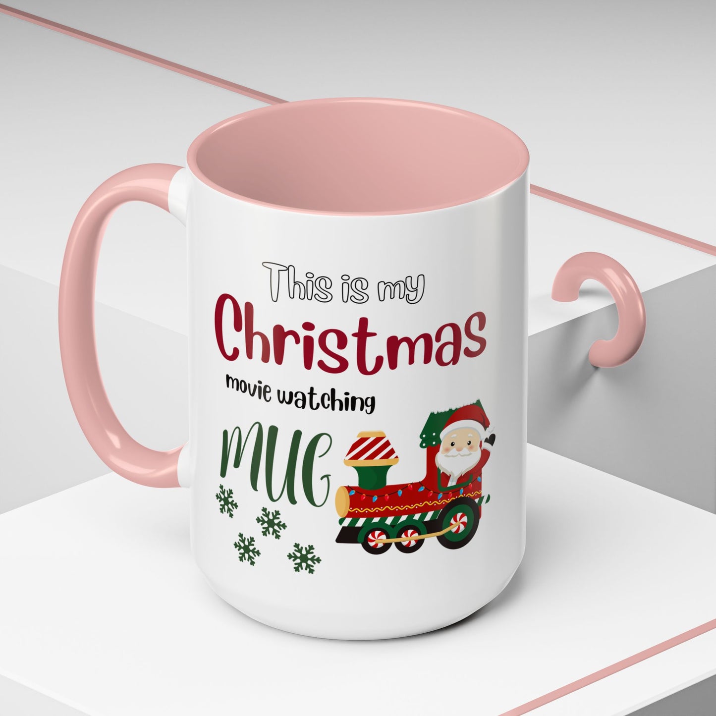Christmas Movie Watching Accent Coffee Mug (11, 15oz) - Cozy Holiday Mug, Festive Hot Cocoa Cup, Winter Movie Night Gift, Santa Claus Mug, by Printify