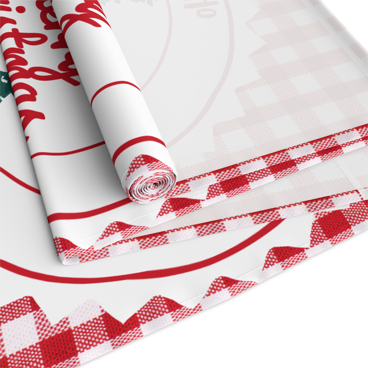 Table Runner, Christmas Decoration Santa Claus Ho Ho Ho, Red White, Cotton Poly, Home Decor, Holiday Table Linen, Festive Dining Accessories by Printify