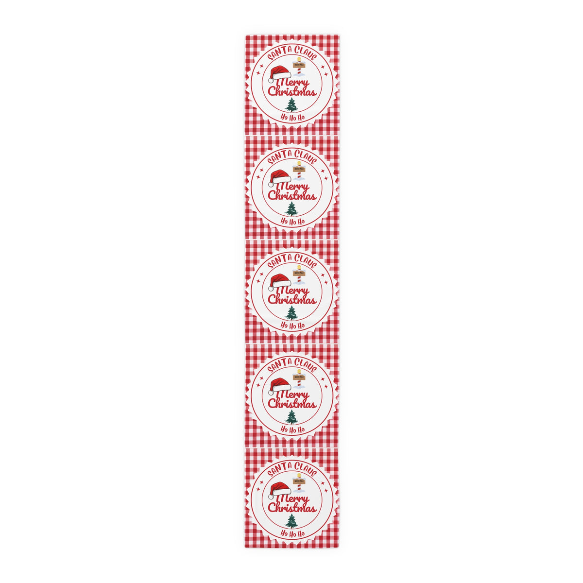 Table Runner, Christmas Decoration Santa Claus Ho Ho Ho, Red White, Cotton Poly, Home Decor, Holiday Table Linen, Festive Dining Accessories by Printify