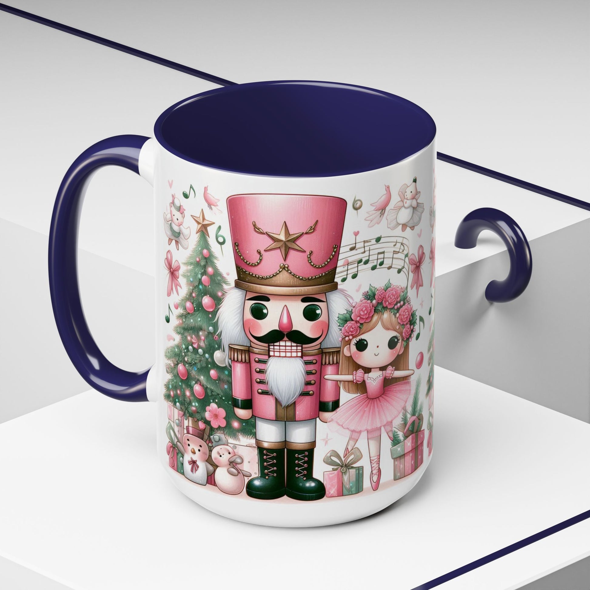 Coffee Mug, Nutcracker Pink Christmas Decoration, Festive Holiday Tea Cup, Unique Ceramic Drinkware, Kitchen Home Decor by Printify