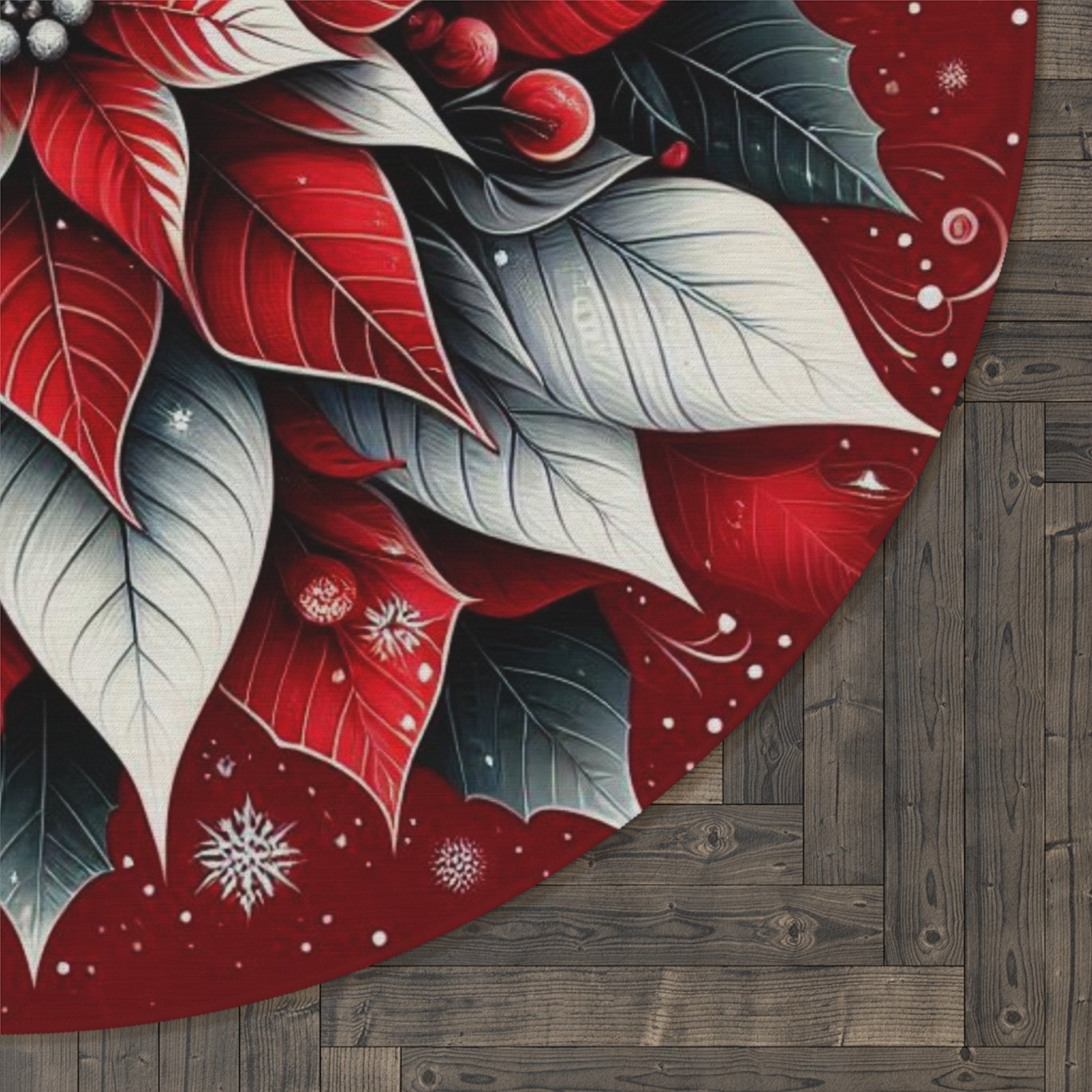 Christmas Round Rug, Holiday Poinsettia Home Decor, Festive Circle Carpet, Xmas Floral Area Rug, Winter Flower Floor Mat by Printify
