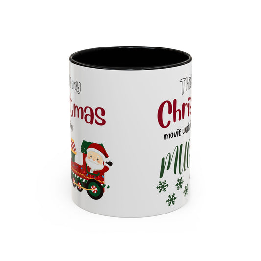Christmas Movie Watching Accent Coffee Mug (11, 15oz) - Cozy Holiday Mug, Festive Hot Cocoa Cup, Winter Movie Night Gift, Santa Claus Mug, by Printify