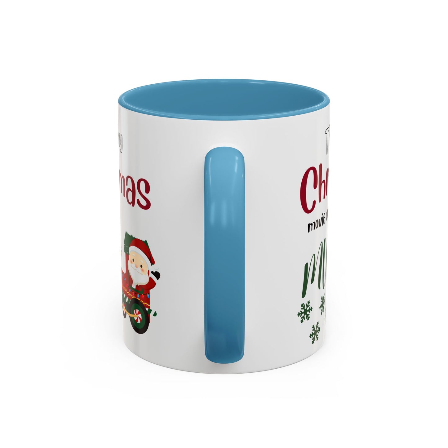 Christmas Movie Watching Accent Coffee Mug (11, 15oz) - Cozy Holiday Mug, Festive Hot Cocoa Cup, Winter Movie Night Gift, Santa Claus Mug, by Printify