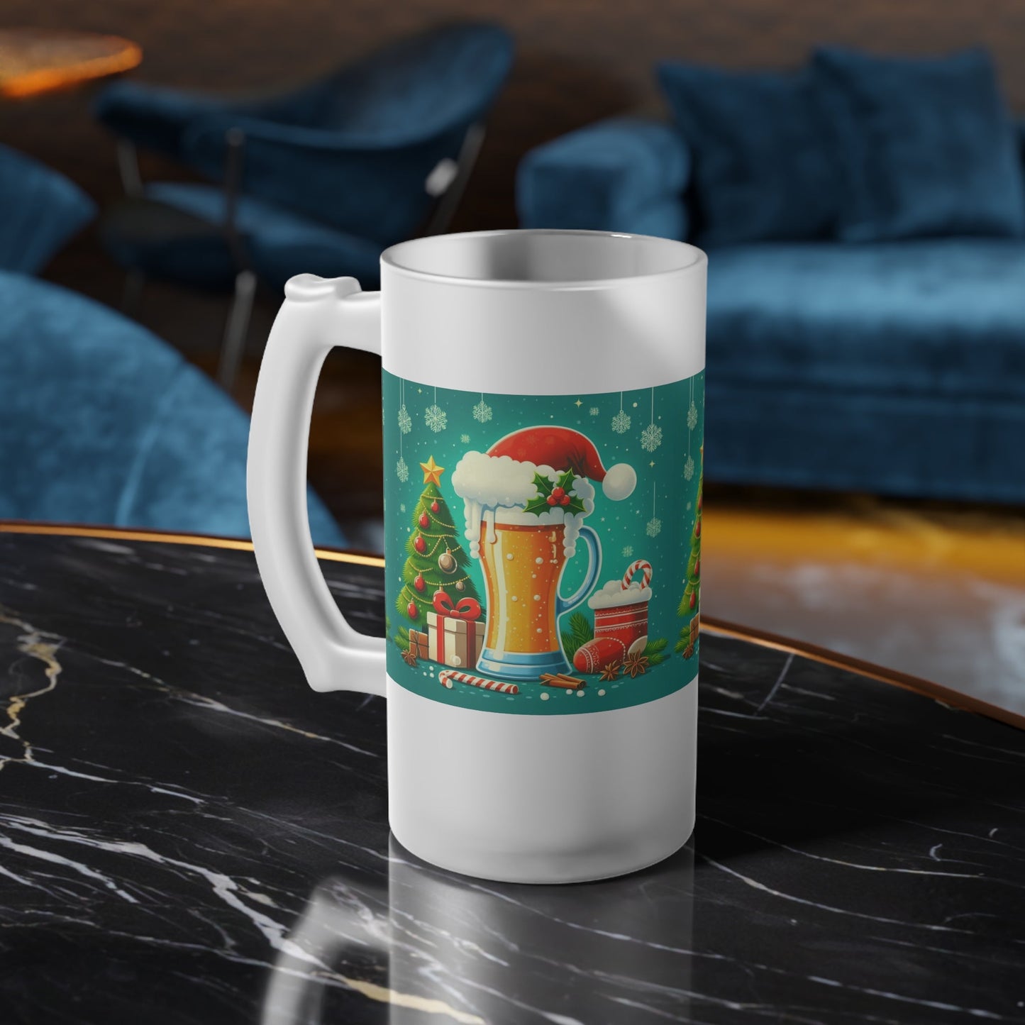 Christmas Frosted Glass Beer Mug by Printify