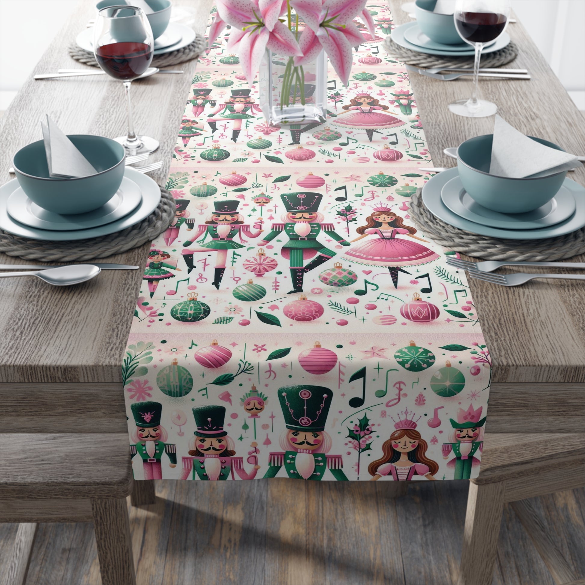 Christmas Table Runner, Holiday Dining Decor, Festive Kitchen Linens, Nutcracker Ballet Centerpiece, Xmas Home Textiles by Printify