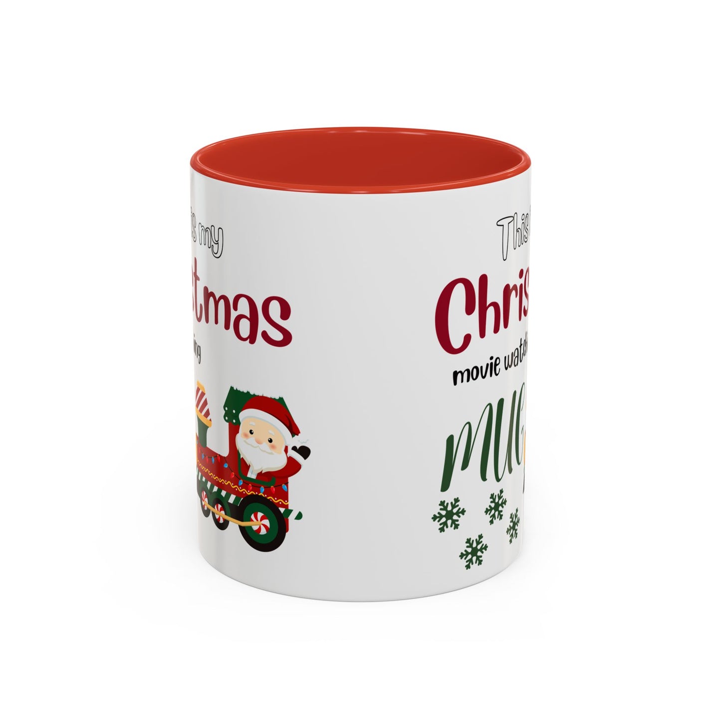Christmas Movie Watching Accent Coffee Mug (11, 15oz) - Cozy Holiday Mug, Festive Hot Cocoa Cup, Winter Movie Night Gift, Santa Claus Mug, by Printify