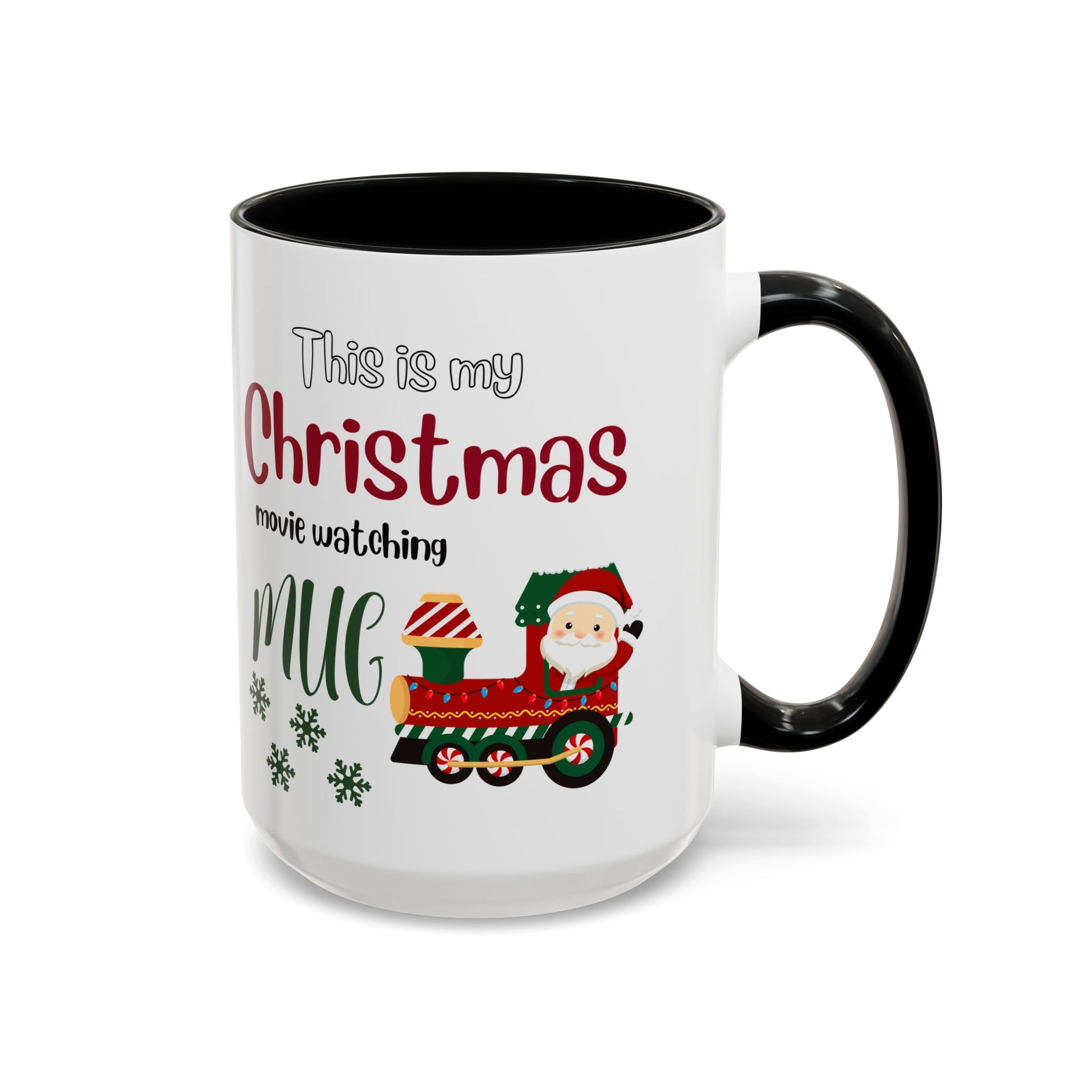 Christmas Movie Watching Accent Coffee Mug (11, 15oz) - Cozy Holiday Mug, Festive Hot Cocoa Cup, Winter Movie Night Gift, Santa Claus Mug, by Printify