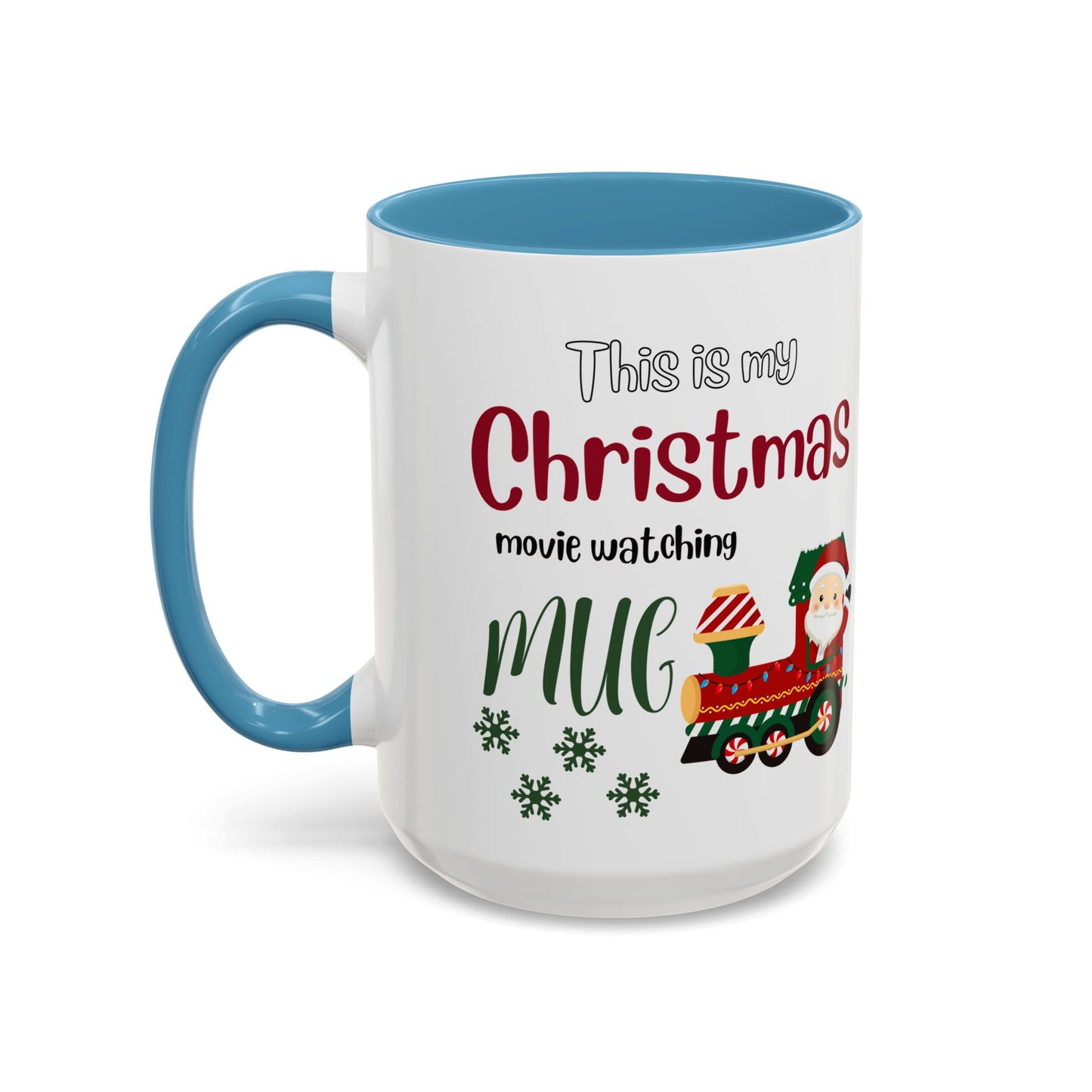 Christmas Movie Watching Accent Coffee Mug (11, 15oz) - Cozy Holiday Mug, Festive Hot Cocoa Cup, Winter Movie Night Gift, Santa Claus Mug, by Printify