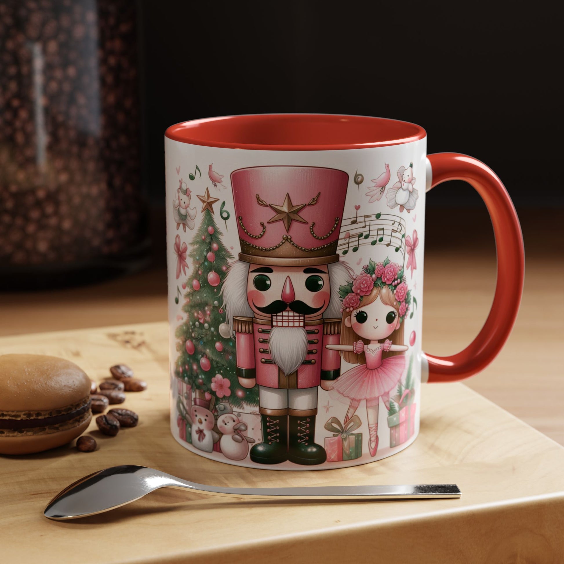 Coffee Mug, Nutcracker Pink Christmas Decoration, Festive Holiday Tea Cup, Unique Ceramic Drinkware, Kitchen Home Decor by Printify