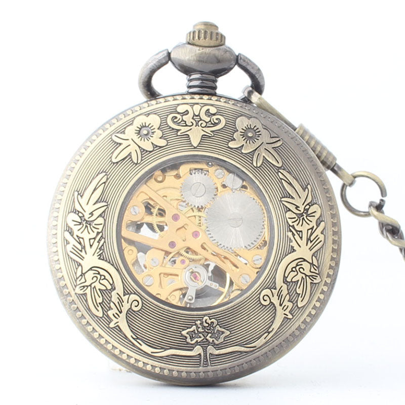 Fashion Hollowed-out Carved Phoenix Pattern Automatic Mechanical Large Pocket Watch by teelaunch