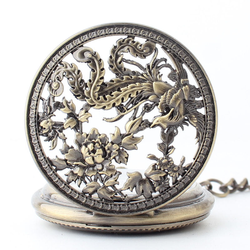 Fashion Hollowed-out Carved Phoenix Pattern Automatic Mechanical Large Pocket Watch by teelaunch