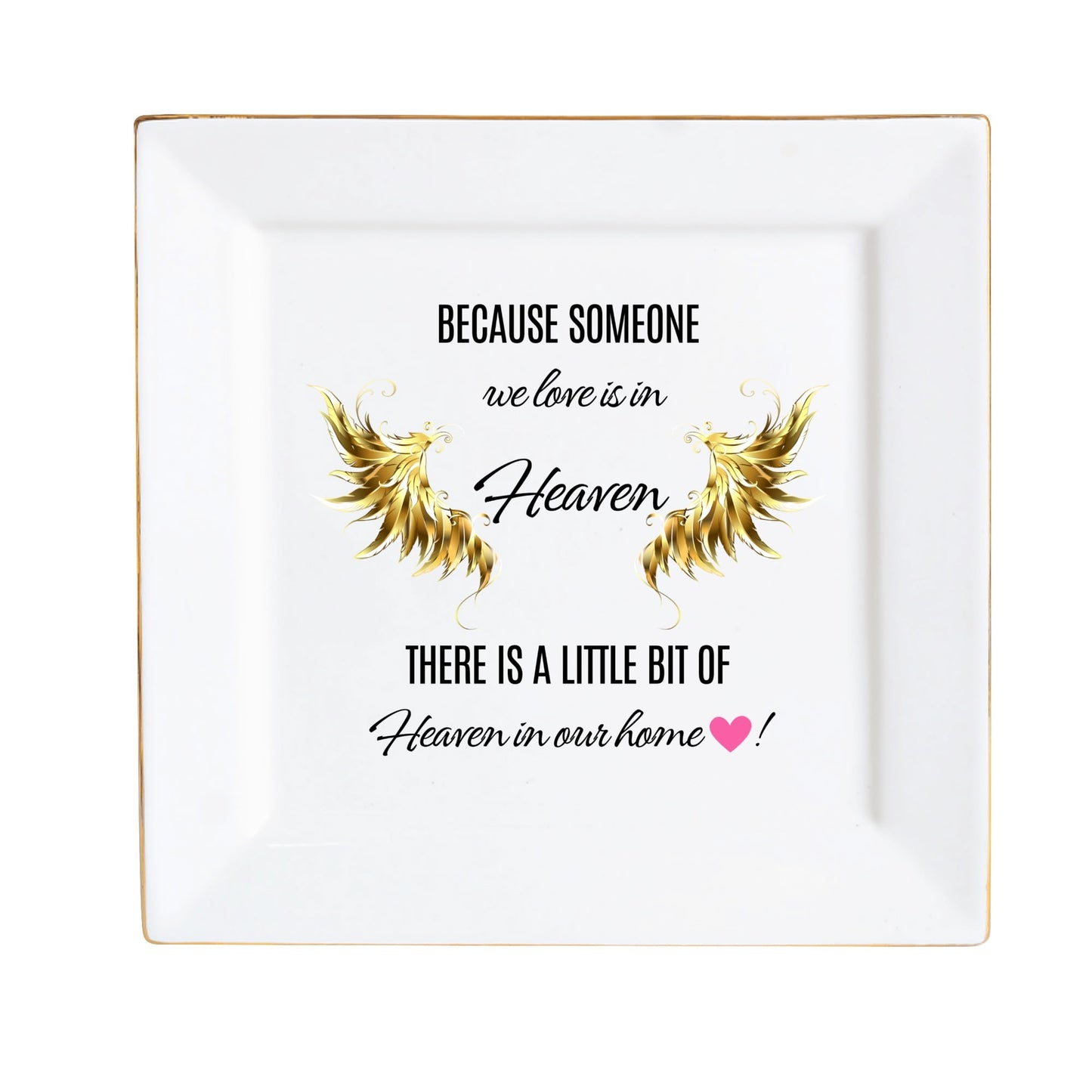 Personalized Memorial Ceramic Square Plate – “Because Someone We Love Is in Heaven” Tribute Decor by popcustoms