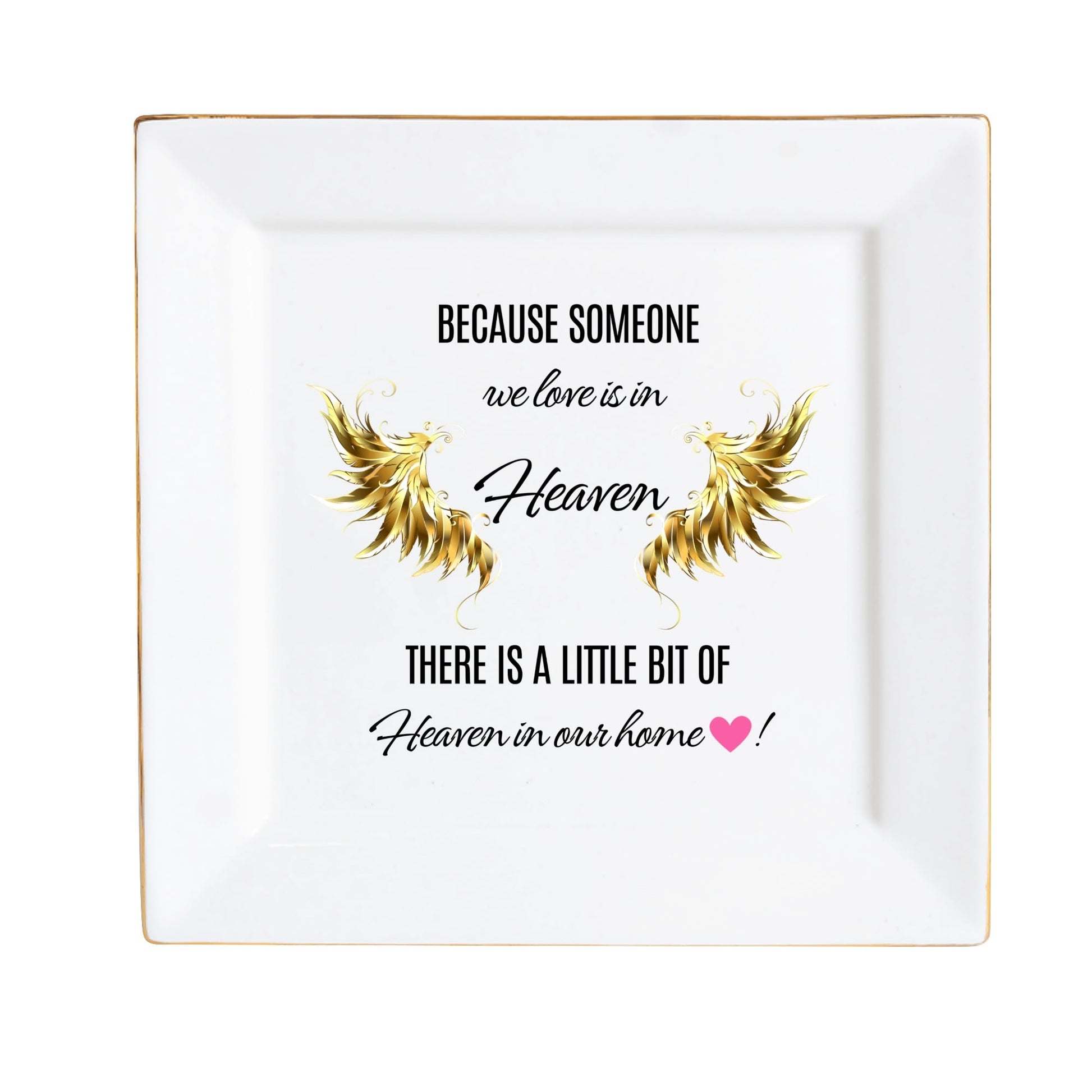 Personalized Memorial Ceramic Square Plate – “Because Someone We Love Is in Heaven” Tribute Decor by popcustoms