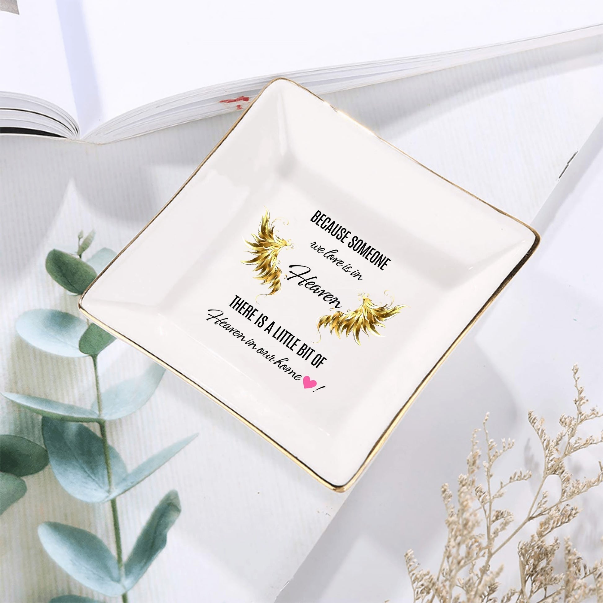 Personalized Memorial Ceramic Square Plate – “Because Someone We Love Is in Heaven” Tribute Decor by popcustoms