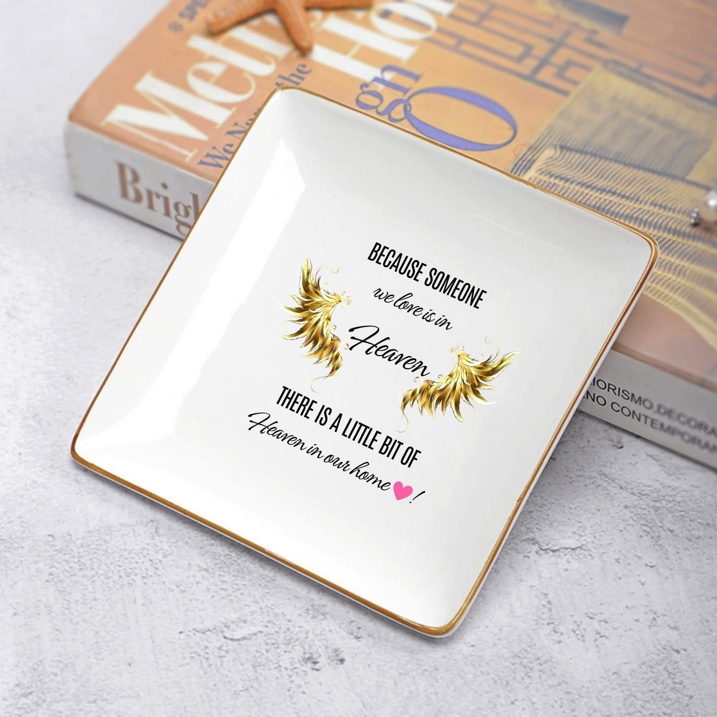 Personalized Memorial Ceramic Square Plate – “Because Someone We Love Is in Heaven” Tribute Decor by popcustoms