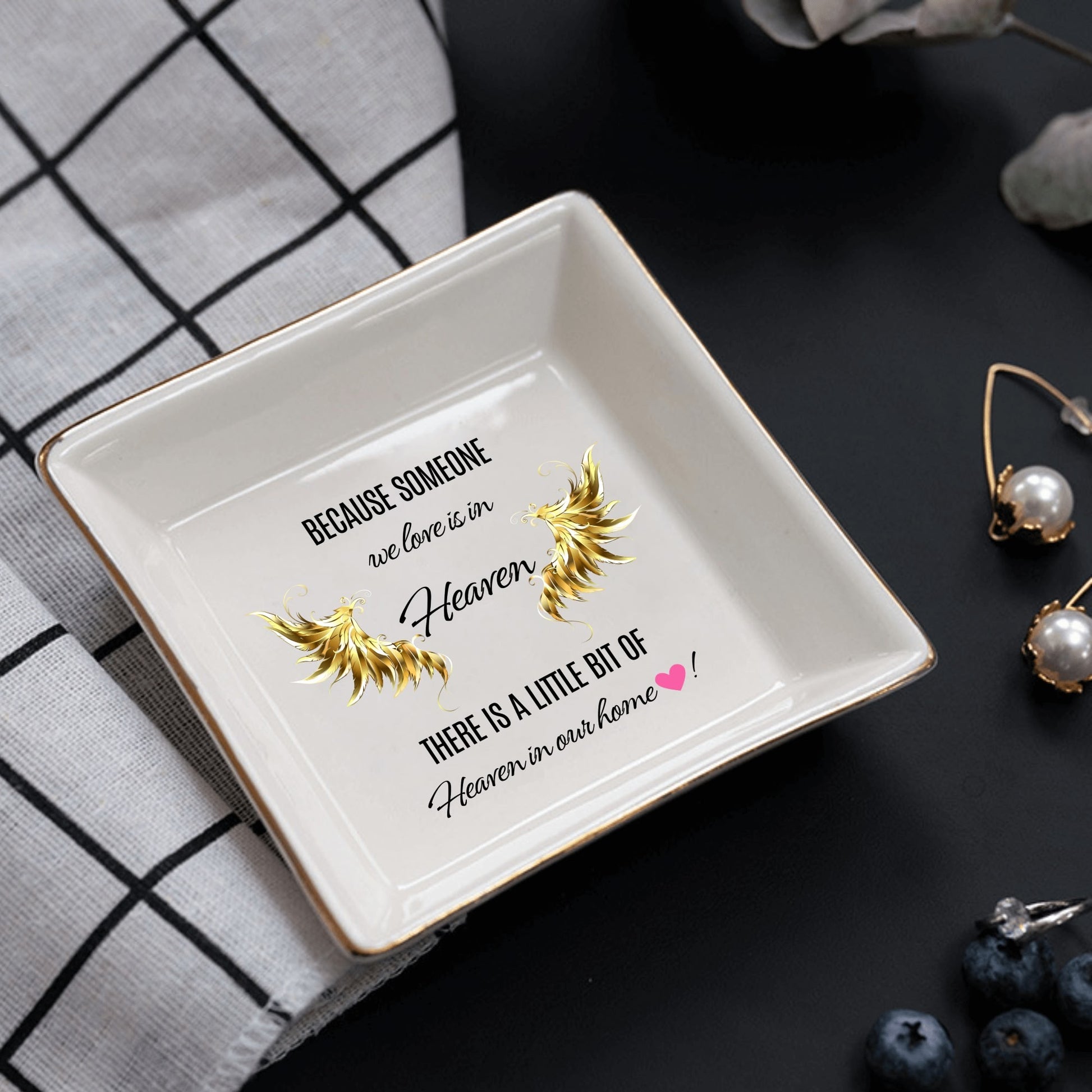 Personalized Memorial Ceramic Square Plate – “Because Someone We Love Is in Heaven” Tribute Decor by popcustoms