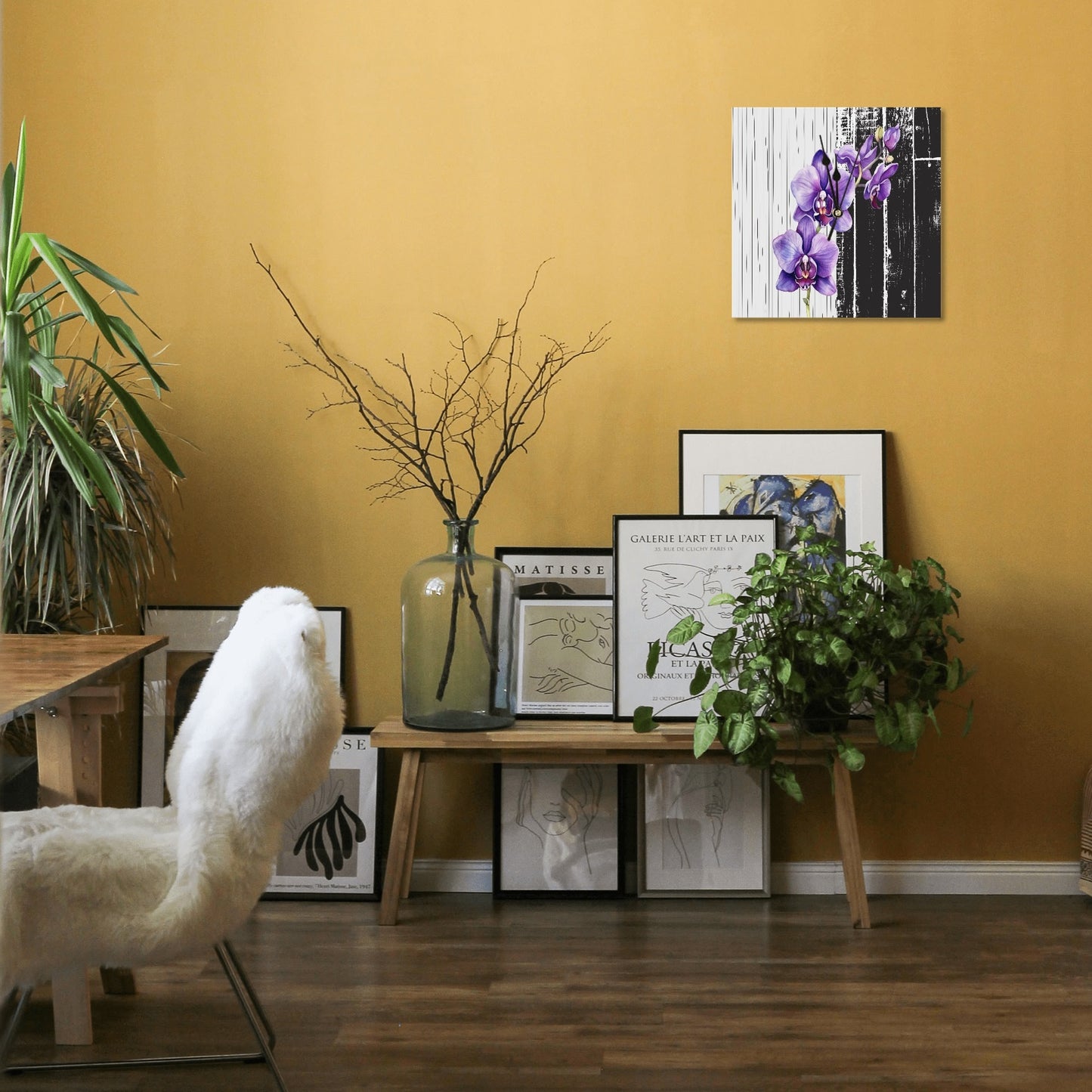 Square PVC Wall Clock – Violet Orchidea Design, No Scale, for Living Room & Office by popcustoms