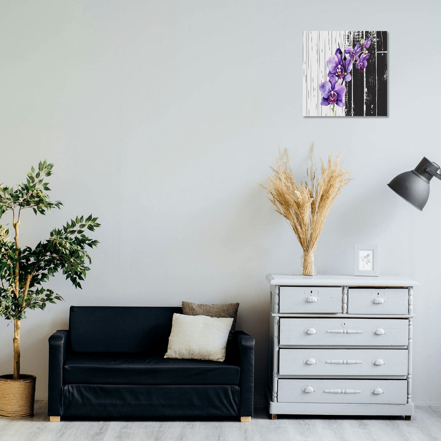 Square PVC Wall Clock – Violet Orchidea Design, No Scale, for Living Room & Office by popcustoms