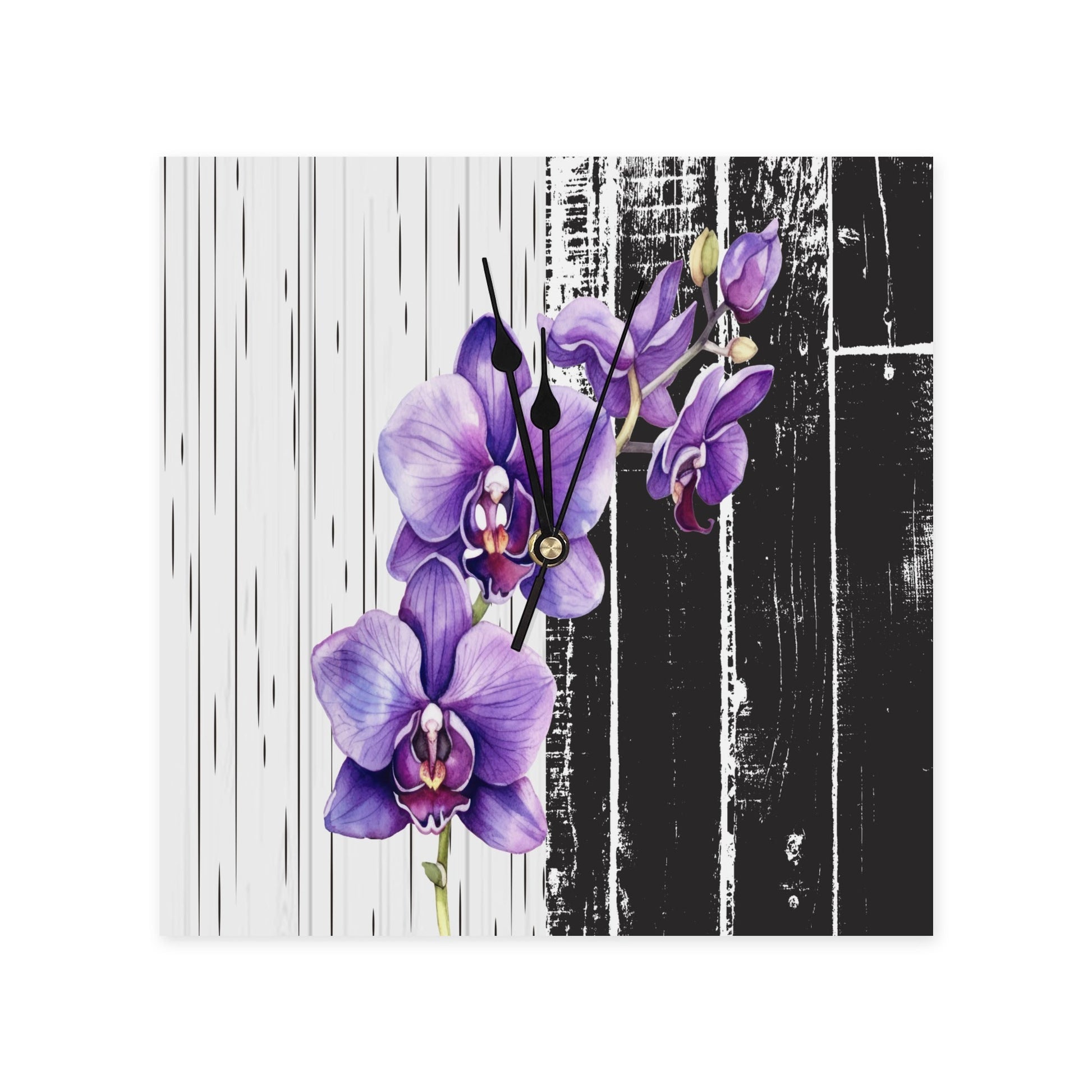 Square PVC Wall Clock – Violet Orchidea Design, No Scale, for Living Room & Office by popcustoms