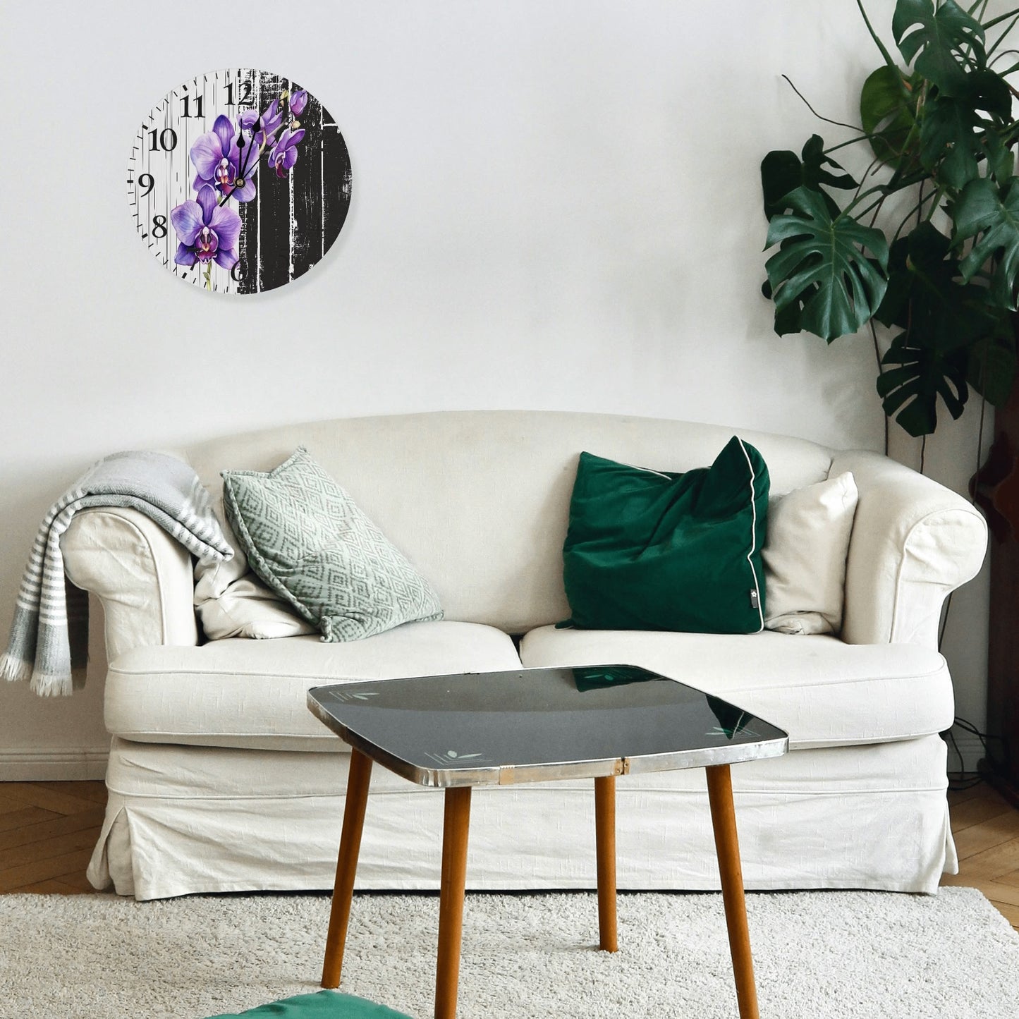 Frameless Round Wall Clock – Violet Orchidea Design for Kitchen, Bedroom & Living Room by popcustoms