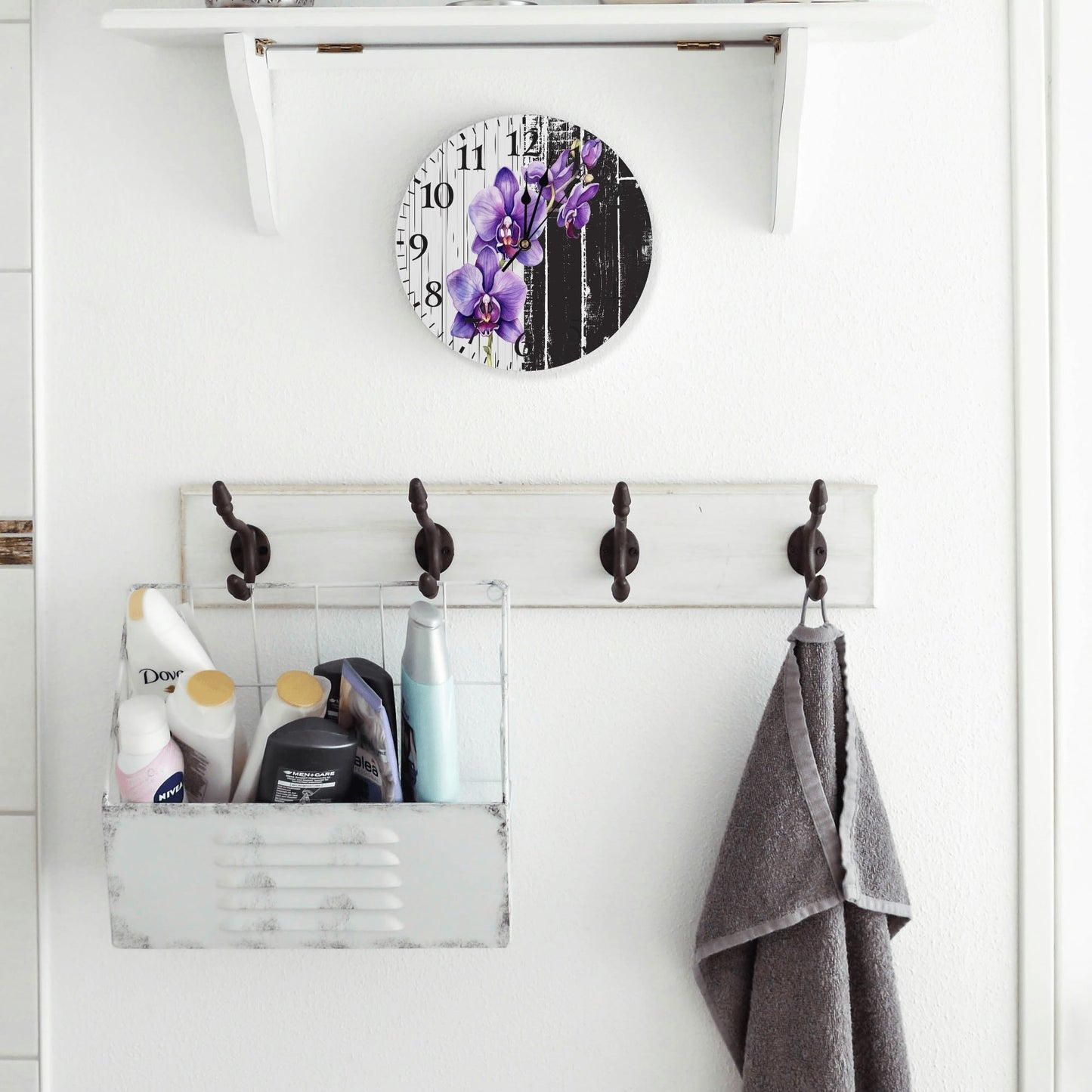 Frameless Round Wall Clock – Violet Orchidea Design for Kitchen, Bedroom & Living Room by popcustoms