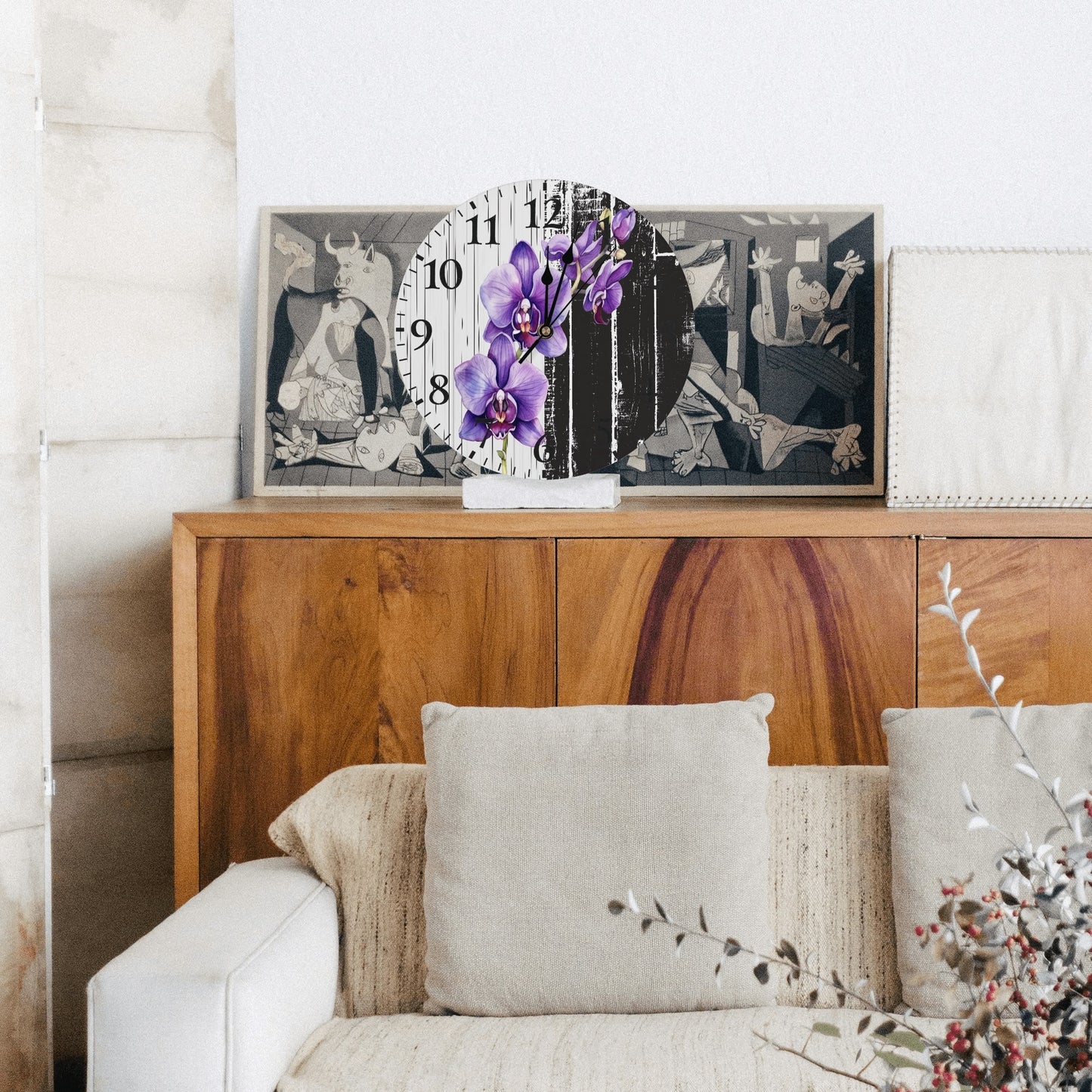 Frameless Round Wall Clock – Violet Orchidea Design for Kitchen, Bedroom & Living Room by popcustoms