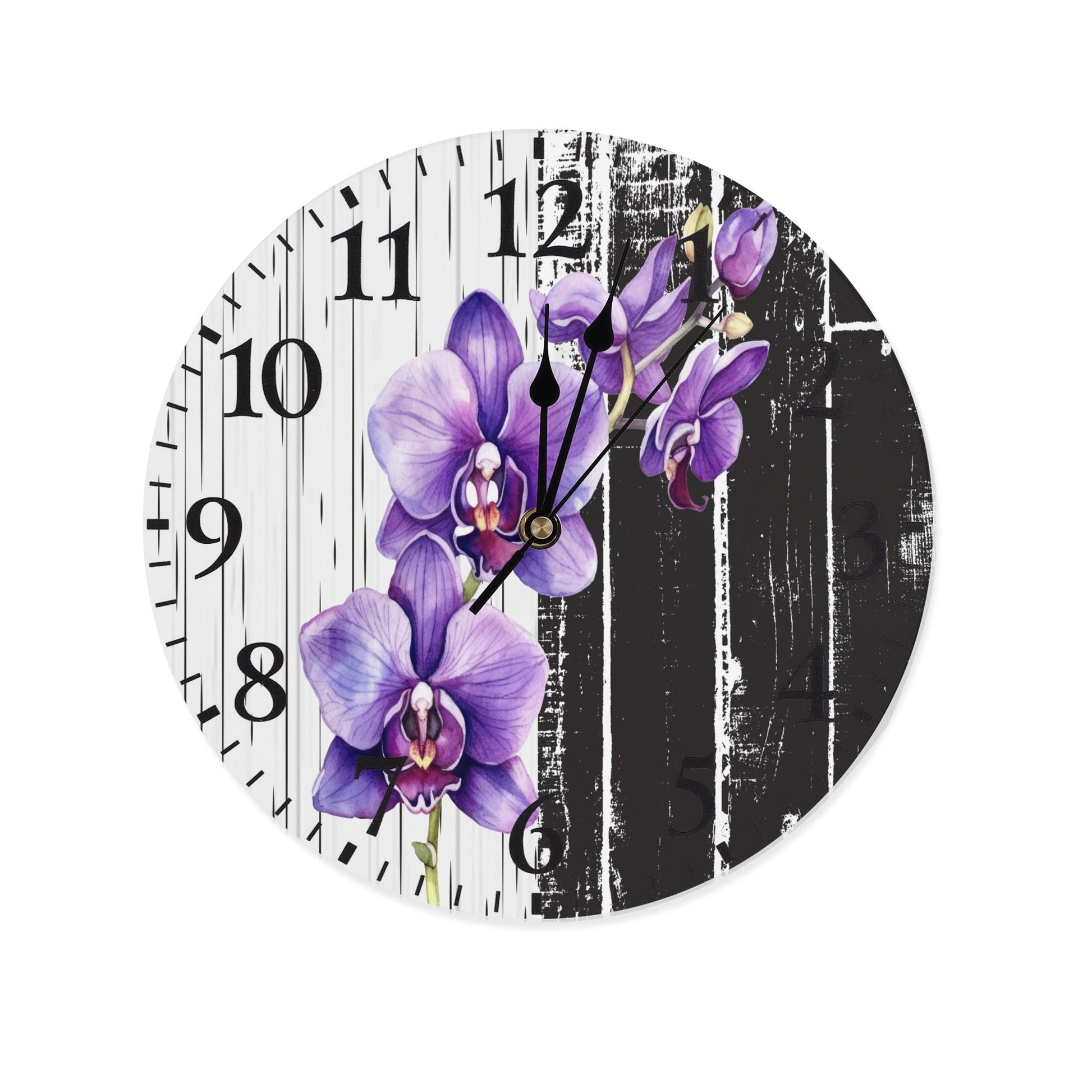 Frameless Round Wall Clock – Violet Orchidea Design for Kitchen, Bedroom & Living Room by popcustoms