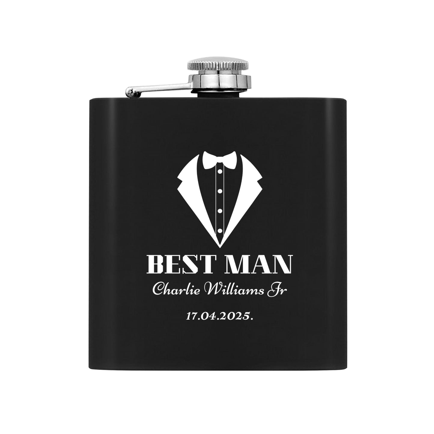 Personalized Best Man Hip Flask Set 7oz Black Stainless Steel with A Gift Box by popcustoms