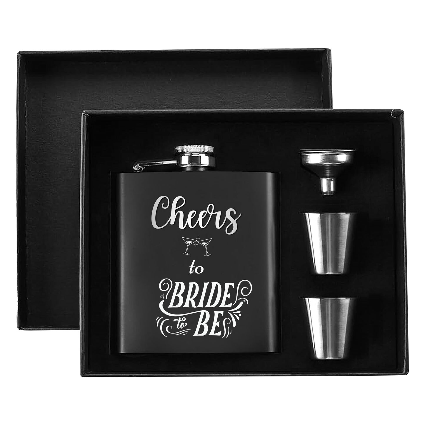 Cheers to the Bride-to-Be – Personalized Flask Gift Set for Bachelorette Party or Bridal Shower by popcustoms