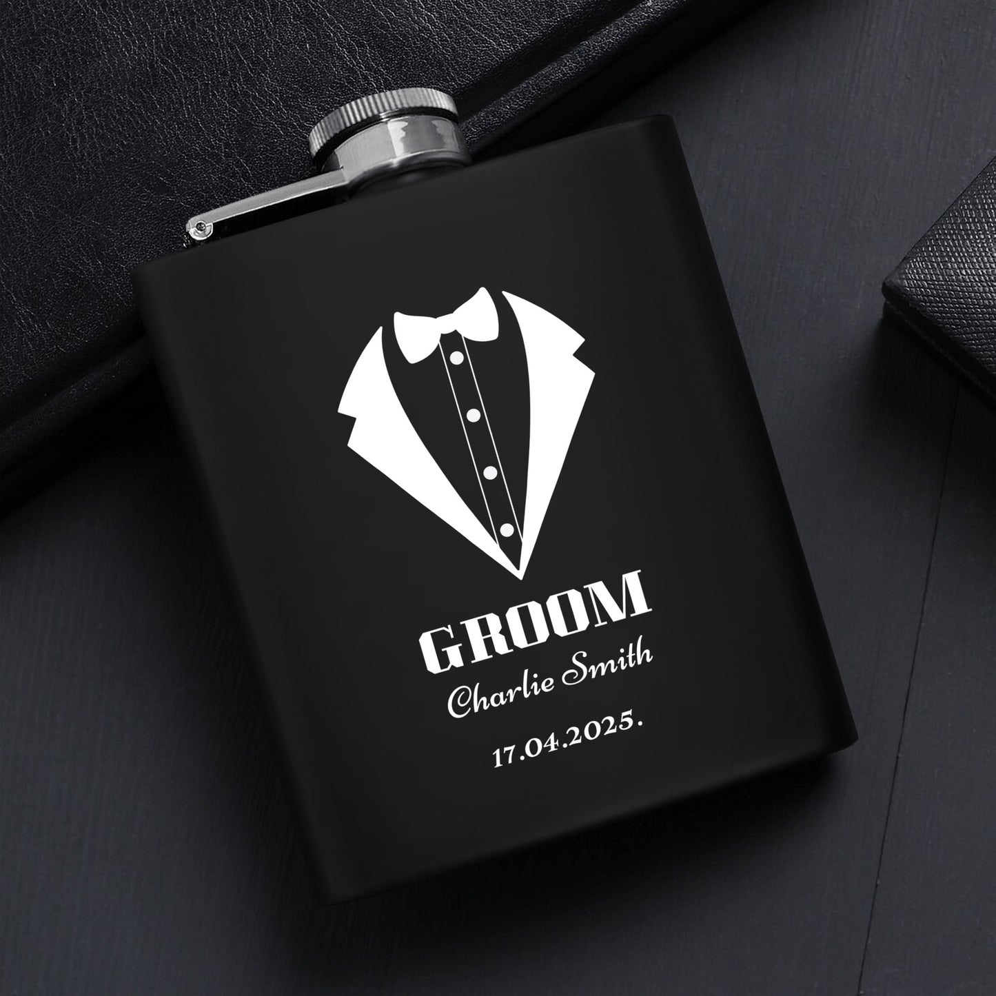 Personalized Black Stainless Steel Hip Flask Set – 7oz Groom Gift with Custom Engraving & Gift Box by popcustoms
