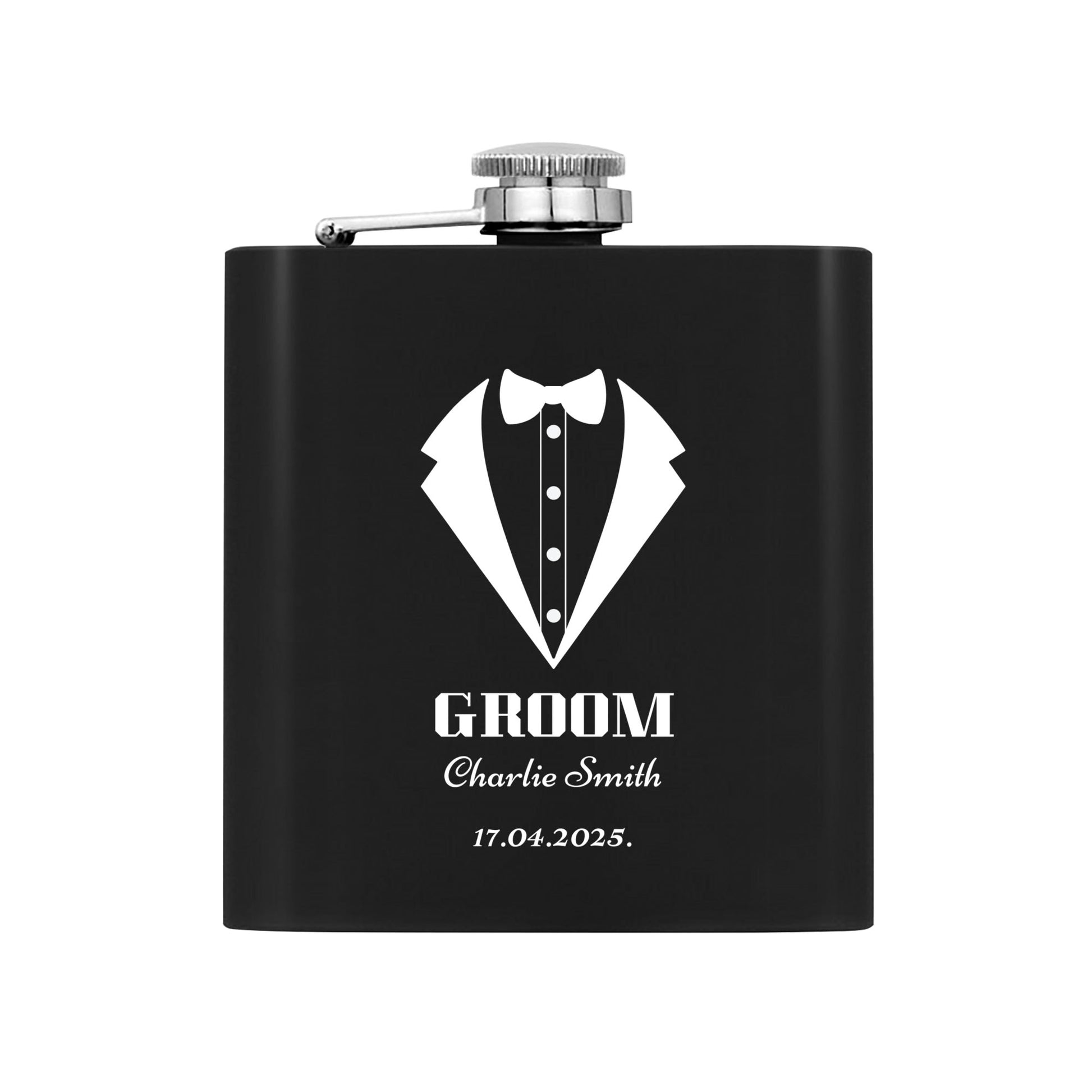 Personalized Black Stainless Steel Hip Flask Set – 7oz Groom Gift with Custom Engraving & Gift Box by popcustoms