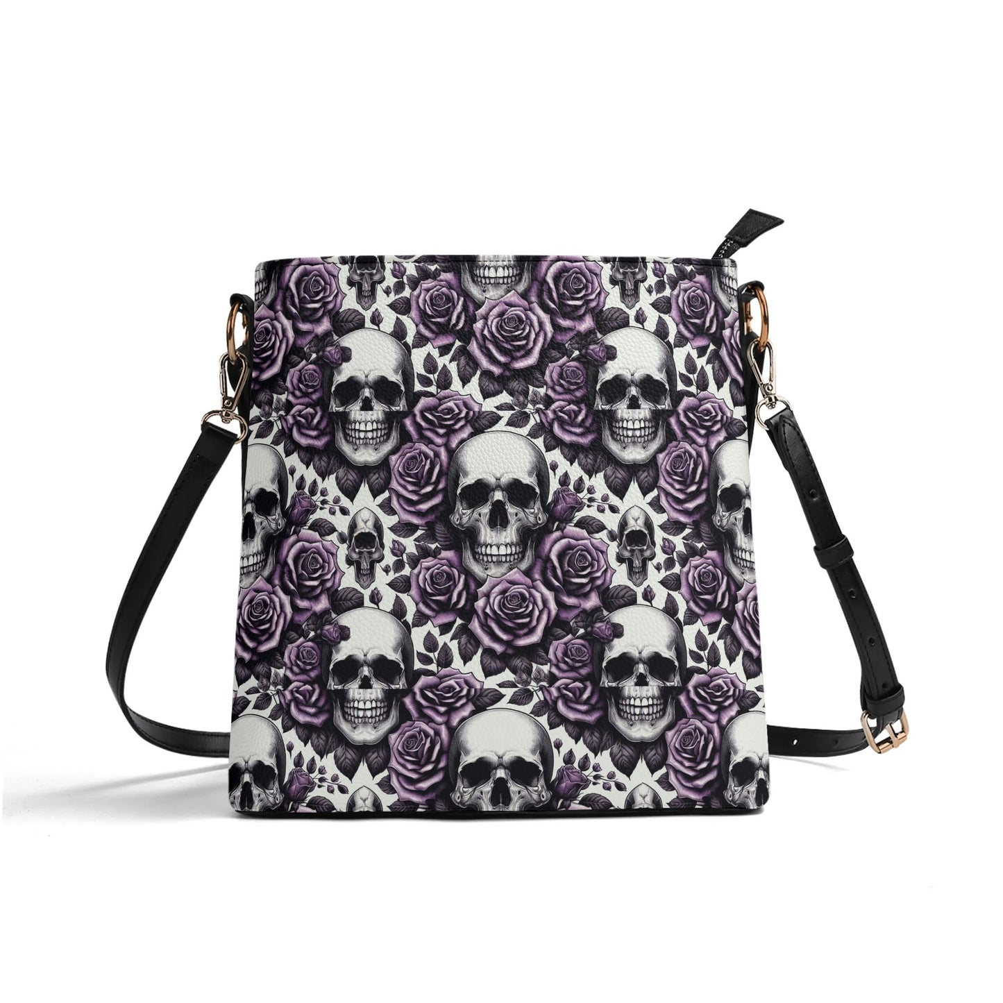 Womens PU Bucket Bag Shoulder Bag Skulls and Roses violet by popcustoms
