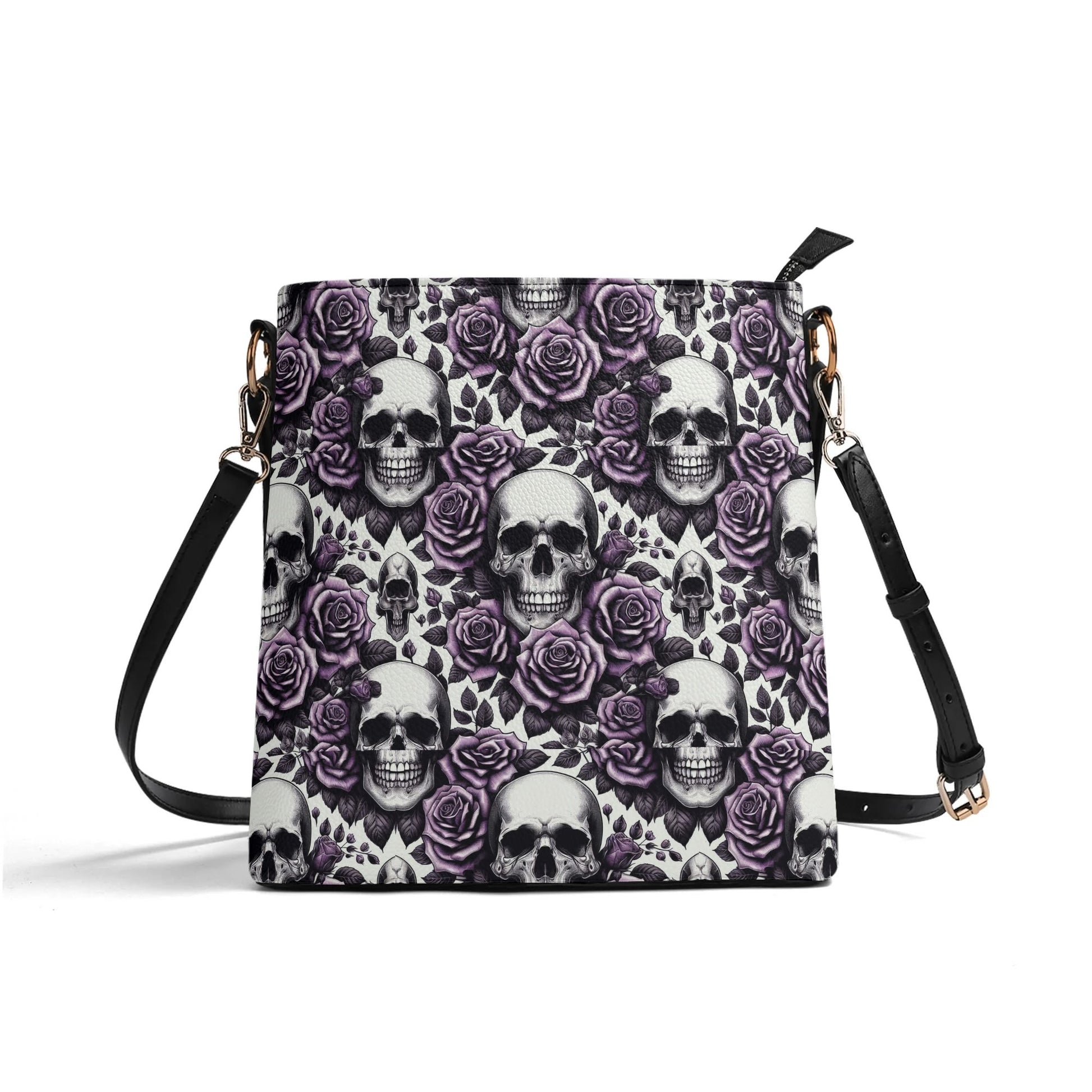Womens PU Bucket Bag Shoulder Bag Skulls and Roses violet by popcustoms
