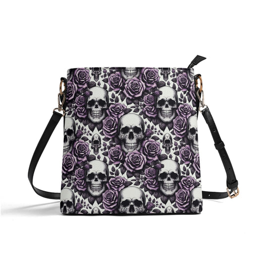 Womens PU Bucket Bag Shoulder Bag Skulls and Roses violet by popcustoms