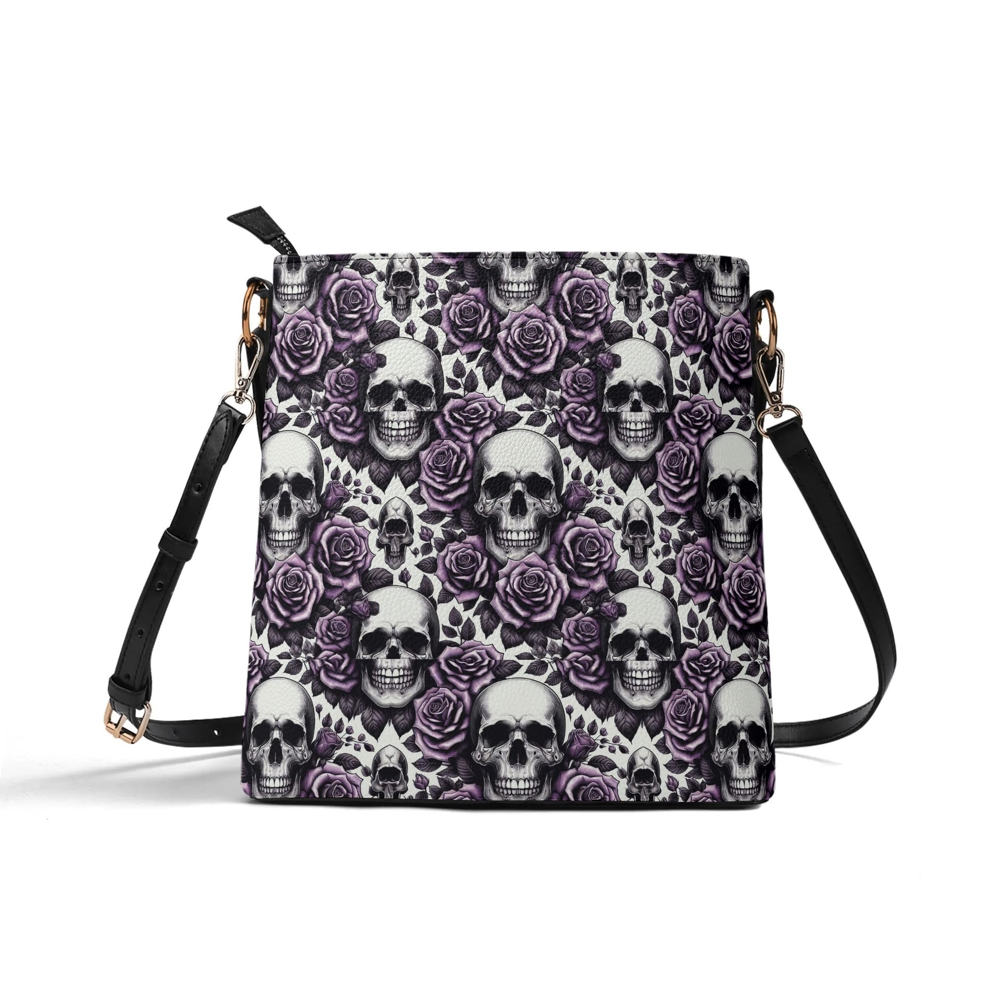 Womens PU Bucket Bag Shoulder Bag Skulls and Roses violet by popcustoms