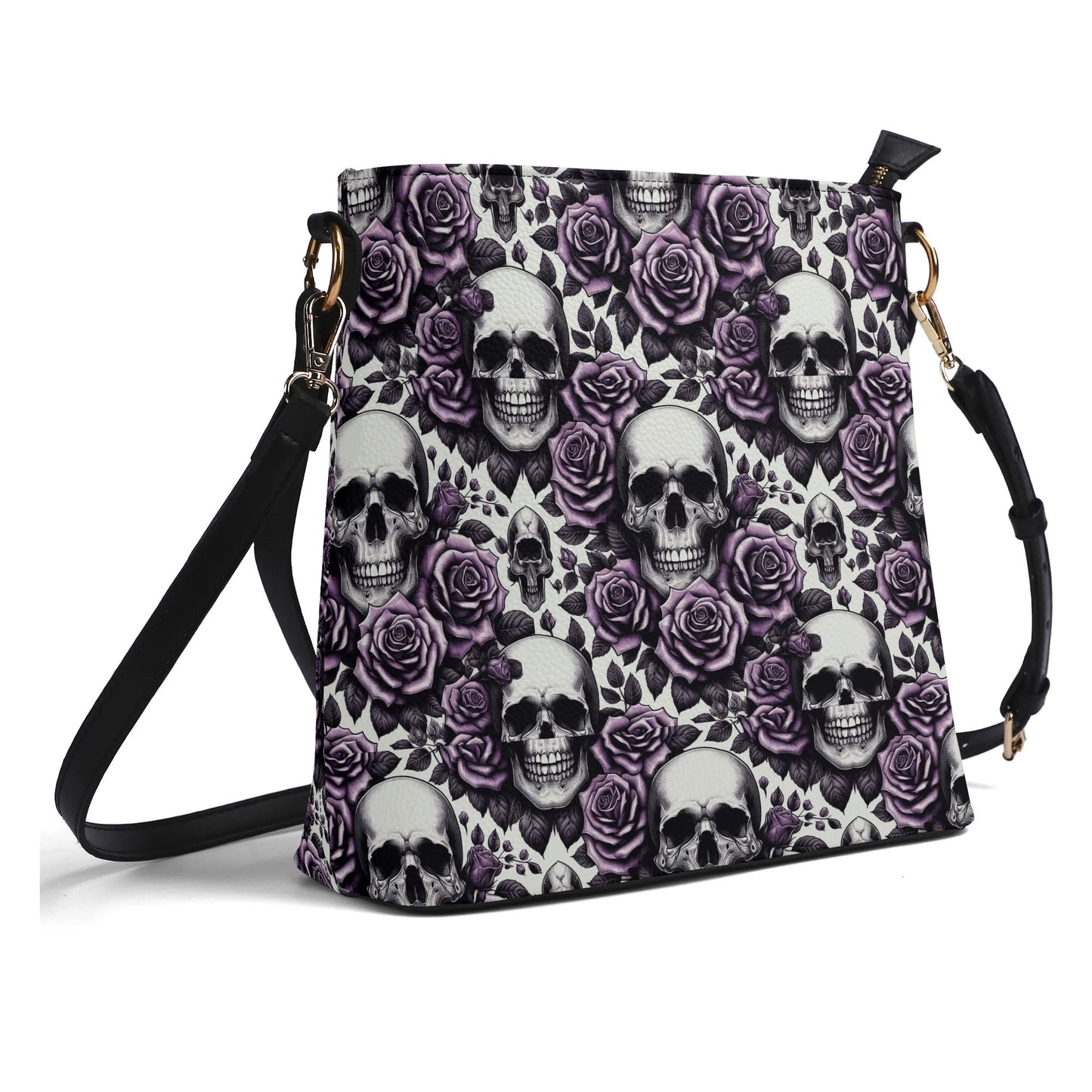 Womens PU Bucket Bag Shoulder Bag Skulls and Roses violet by popcustoms