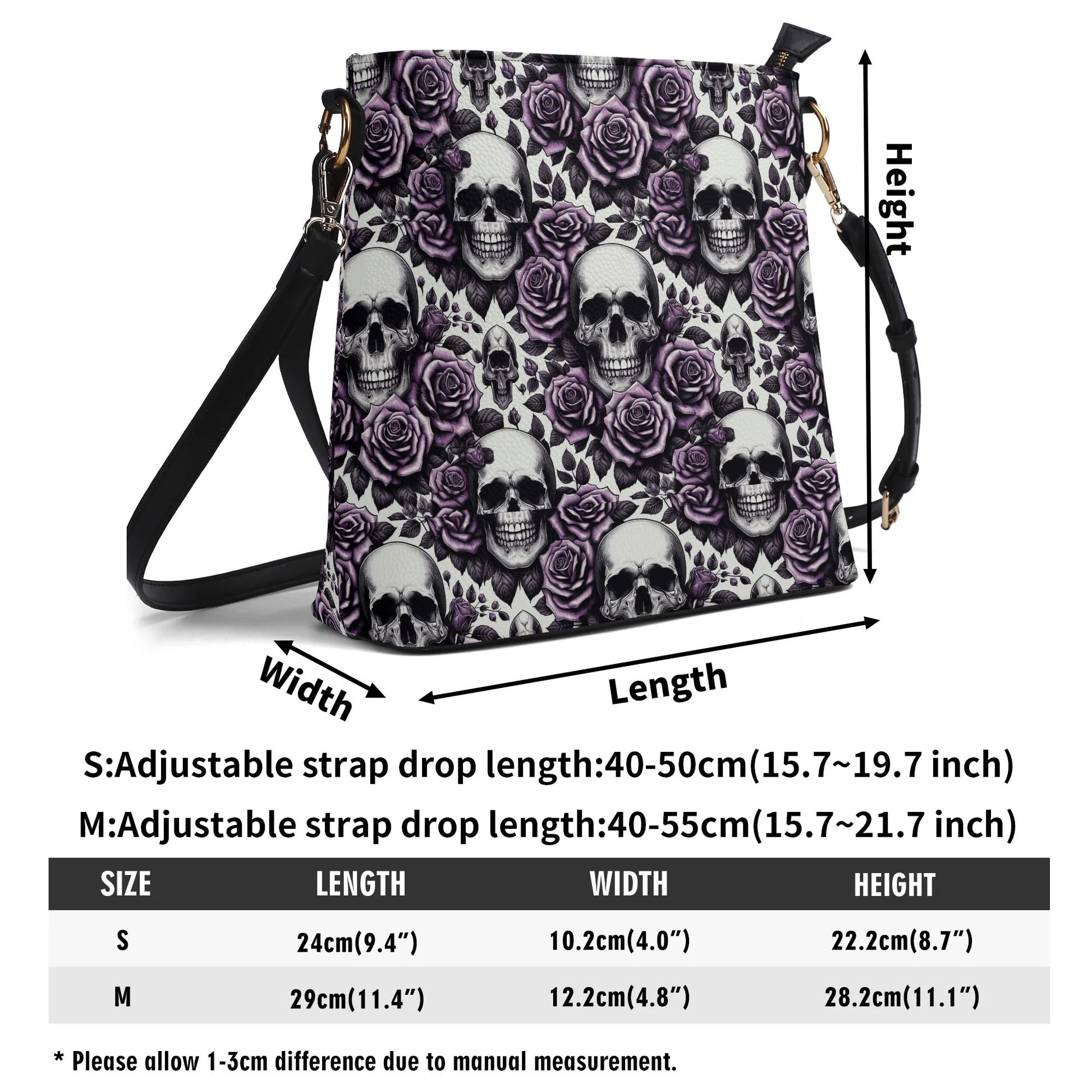 Womens PU Bucket Bag Shoulder Bag Skulls and Roses violet by popcustoms