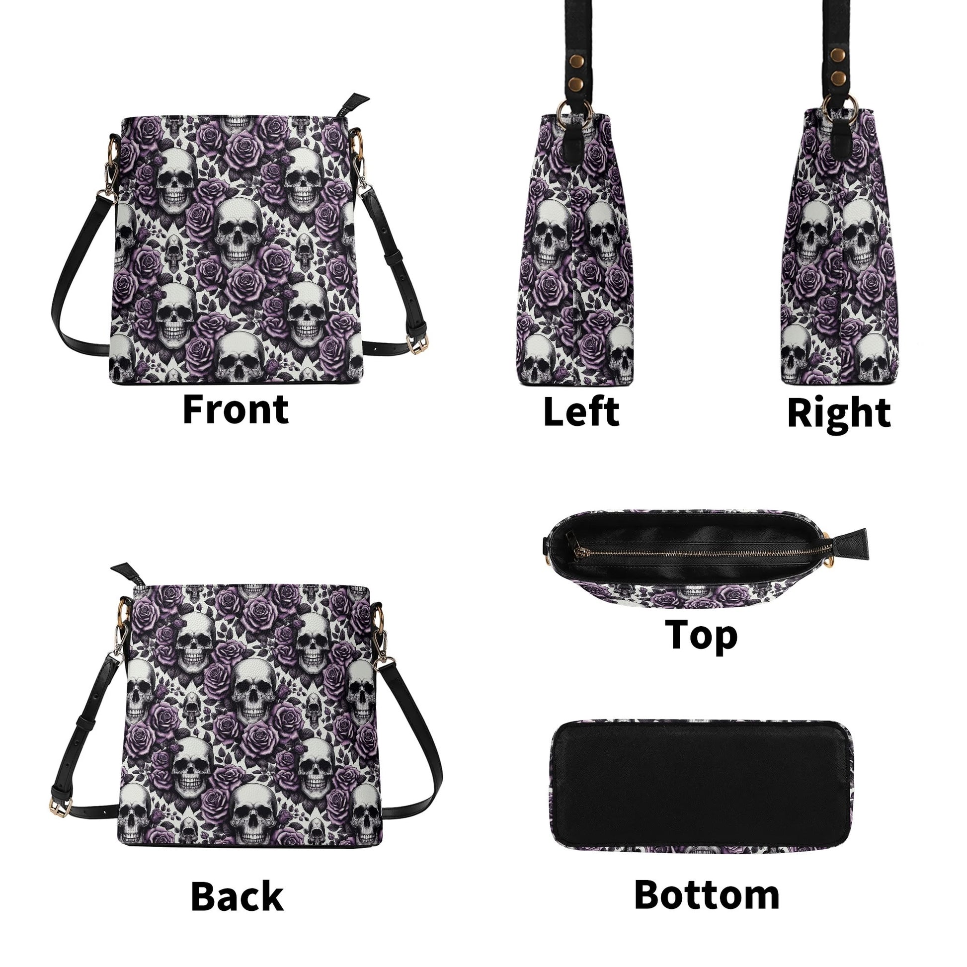 Womens PU Bucket Bag Shoulder Bag Skulls and Roses violet by popcustoms