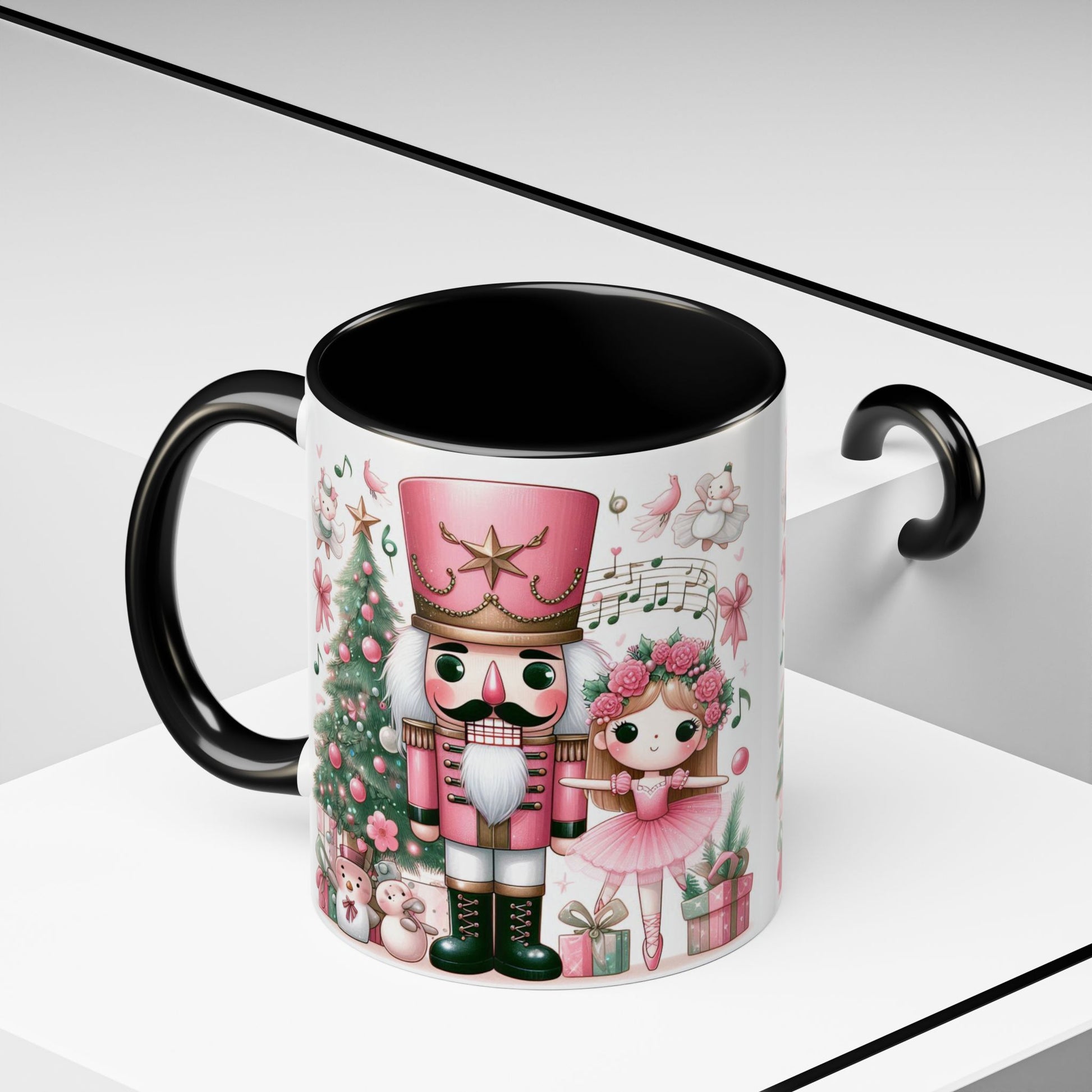 Coffee Mug, Nutcracker Pink Christmas Decoration, Festive Holiday Tea Cup, Unique Ceramic Drinkware, Kitchen Home Decor by Printify