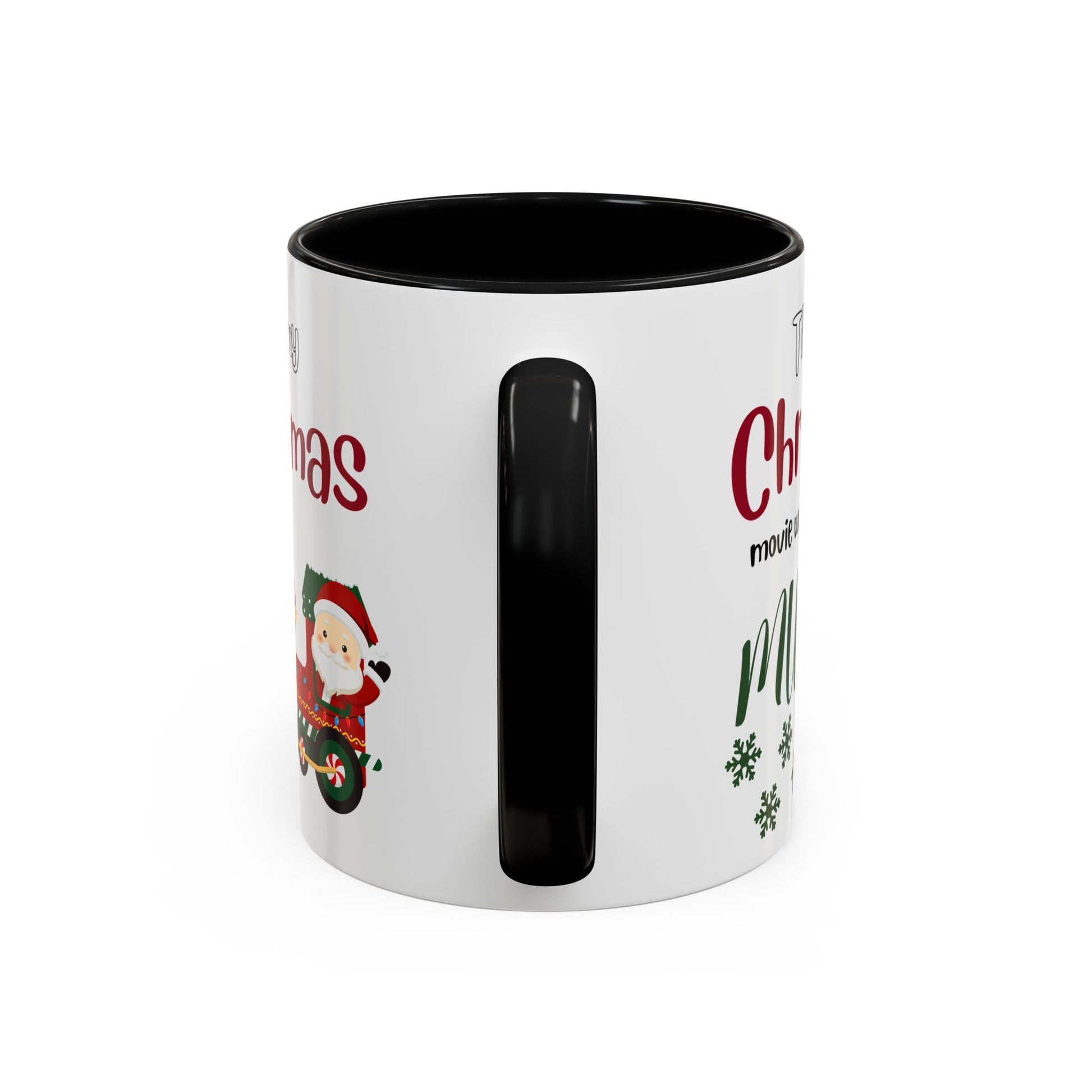 Christmas Movie Watching Accent Coffee Mug (11, 15oz) - Cozy Holiday Mug, Festive Hot Cocoa Cup, Winter Movie Night Gift, Santa Claus Mug, by Printify