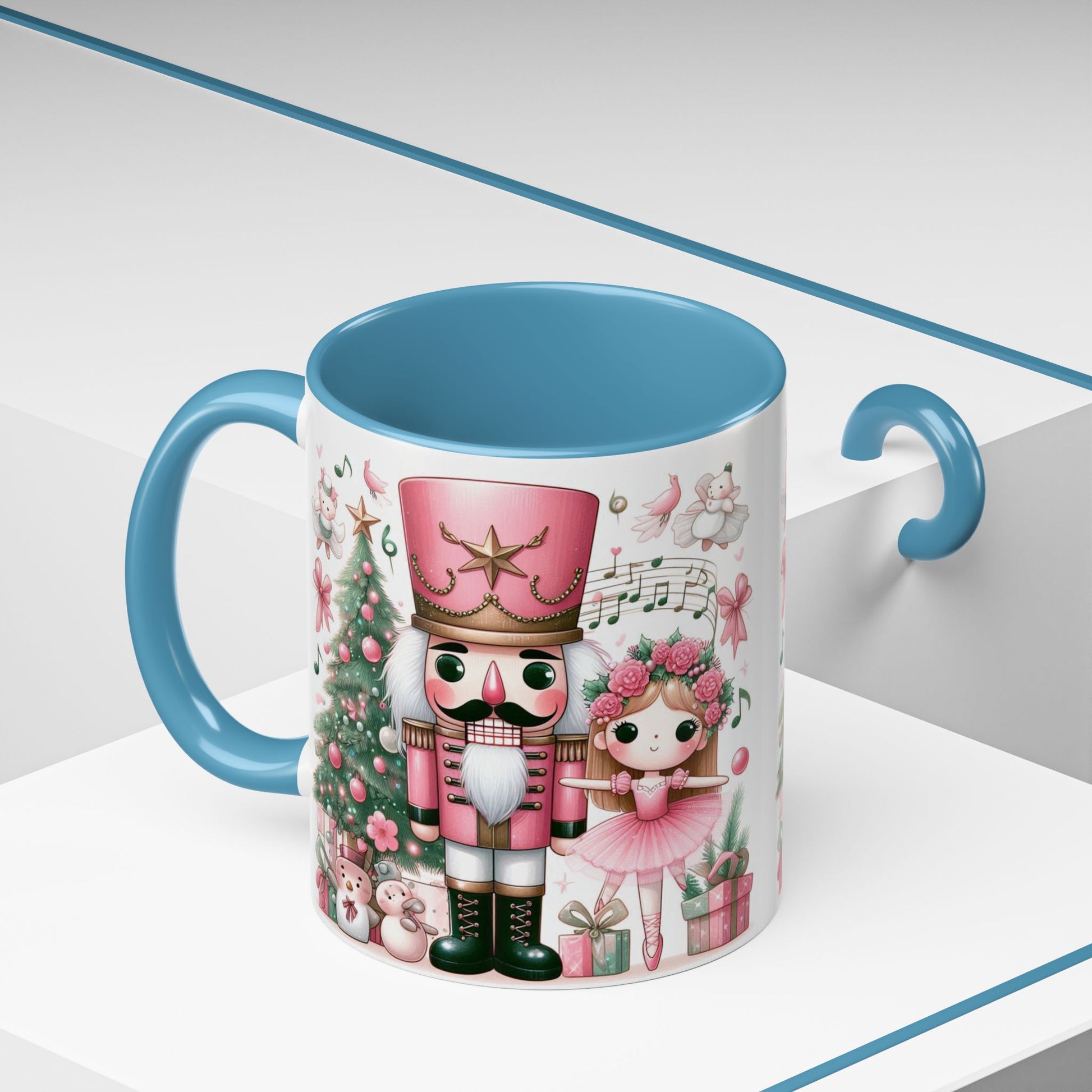 Coffee Mug, Nutcracker Pink Christmas Decoration, Festive Holiday Tea Cup, Unique Ceramic Drinkware, Kitchen Home Decor by Printify