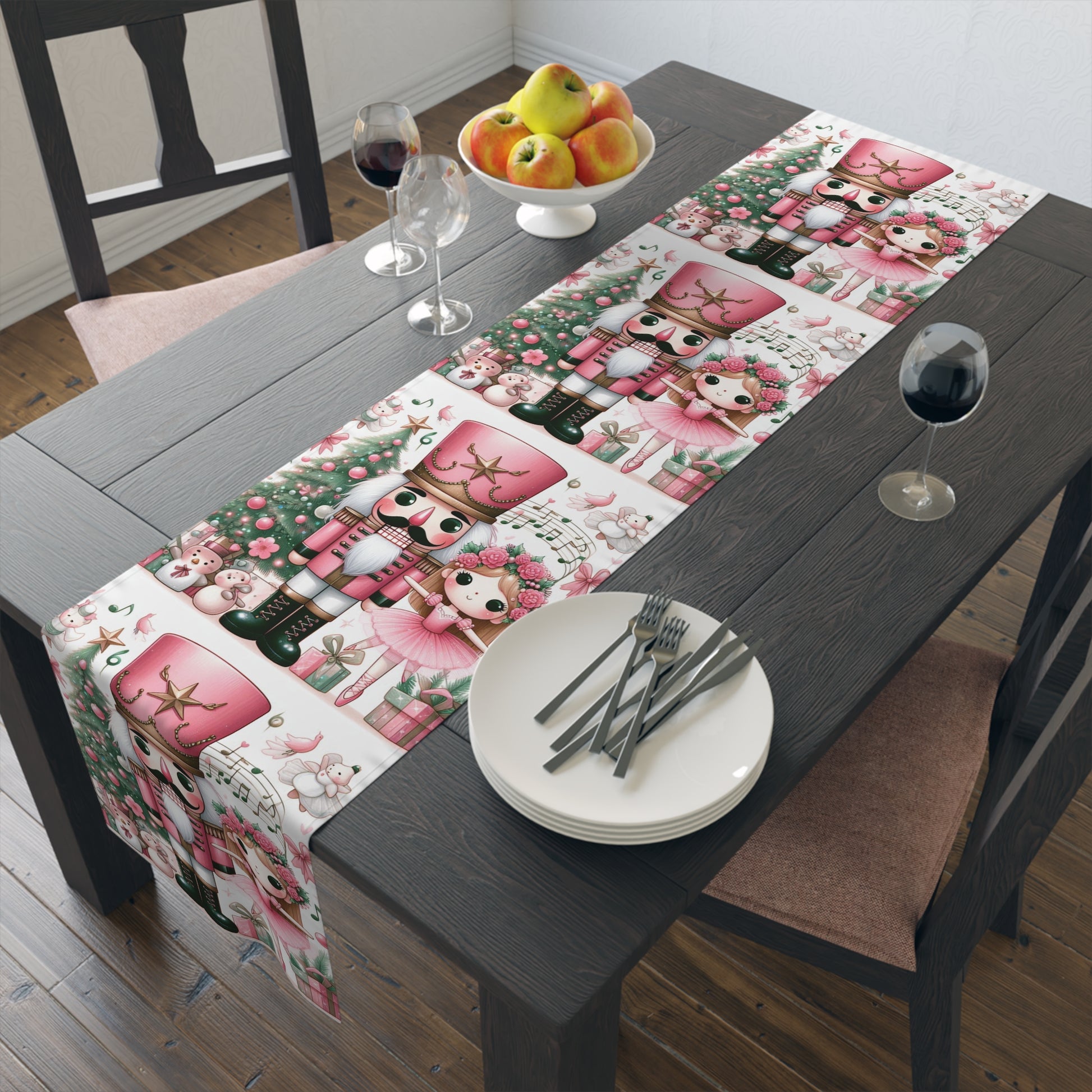 Pink Nutcracker Christmas Table Runner — Festive Holiday Dining Decor by Printify