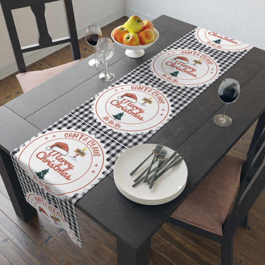 Christmas Table Runner, Festive Holiday Decor, Cotton Poly Blend, Red and White Christmas Decoration, Dining Table Linens, Xmas Kitchen by Printify