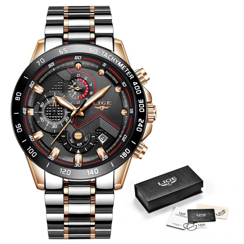 Lige Men's Business Quartz Watch Three Eyes Six Needles Multifunctional Waterproof Watch eprolo