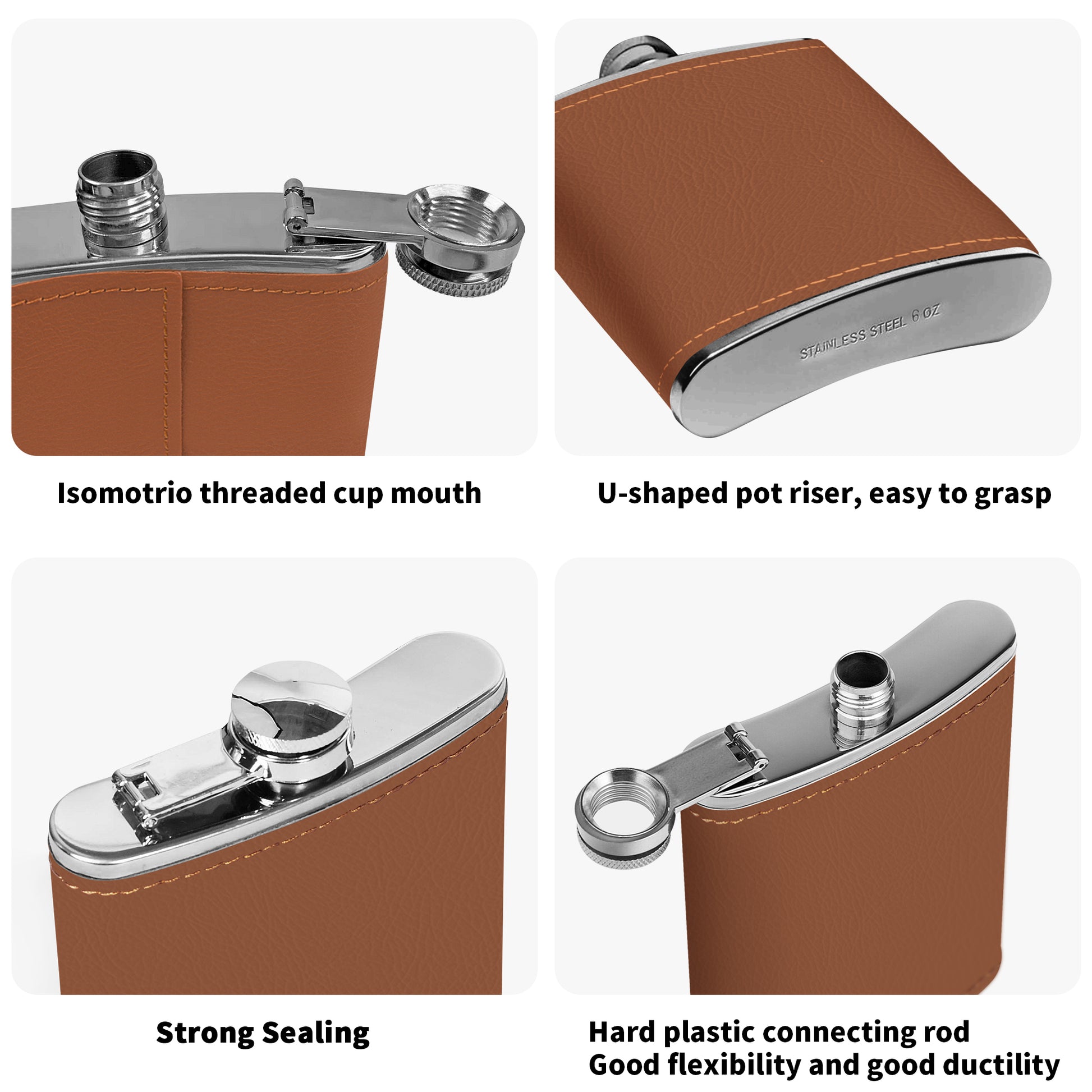 Personalized Best Man Flask – 6oz Brown Leather Wrapped Stainless Steel Hip Flask with Custom UV Printing by popcustoms